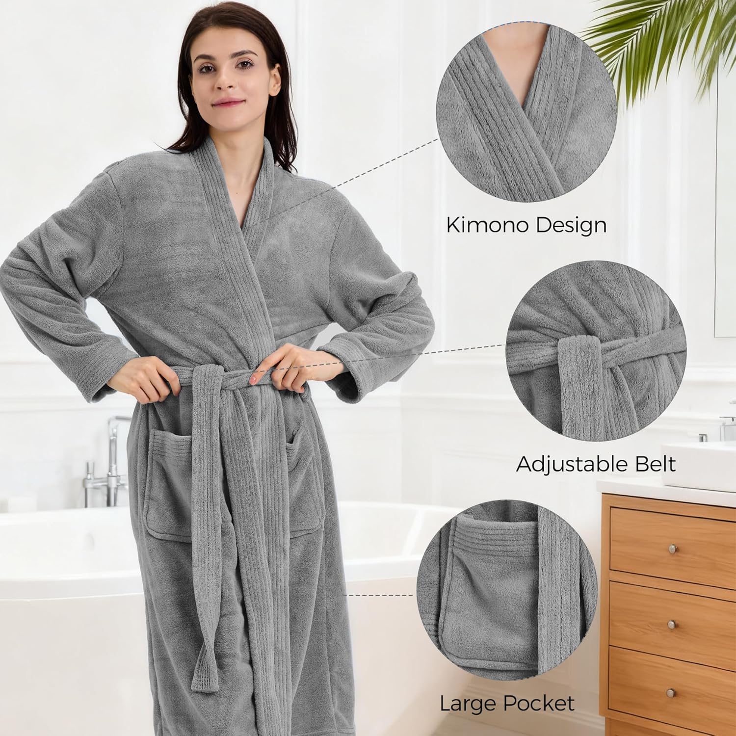 Towel Robe for Women – Soft Absorbent Kimono Bathrobe, Quick-Dry Spa Shower & Hotel Use - Image 4