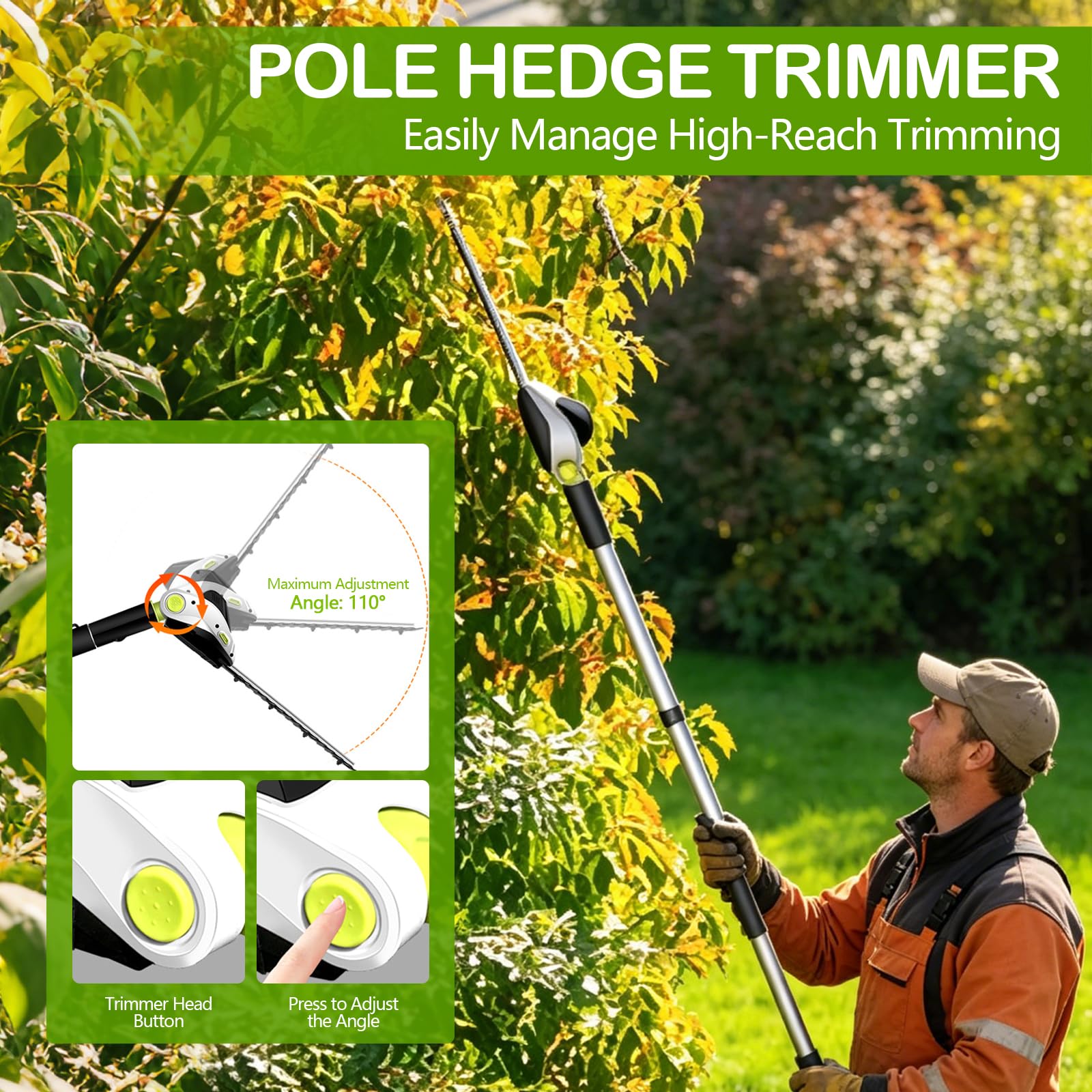 2 in 1 Grasschere und Heckenschere, Akku Heckenschere mit Teleskopstiel, Akku Strauchere und Grasschere Ideal für Kompakte Gartenarbeiten, Inklusive Akku & Ladegerät
