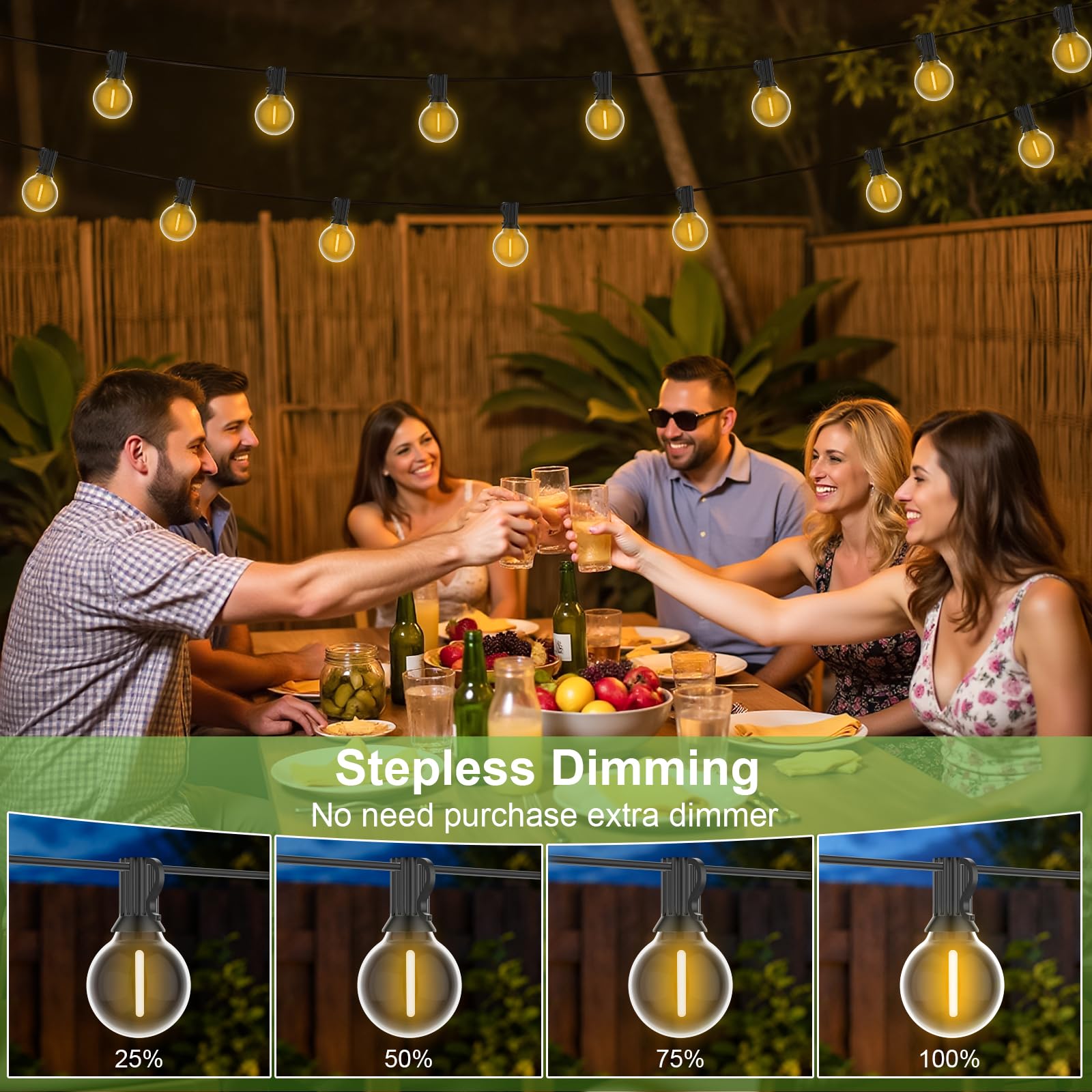 FARNY Guirlande Guinguette Exterieure Dimmable 45M, Guirlande Lumineuse Exterieur avec Télécommande, 75+2 G40 Ampoules Incassables, Imperméable Blanche Chaude Guirlande Lumières pour Jardin