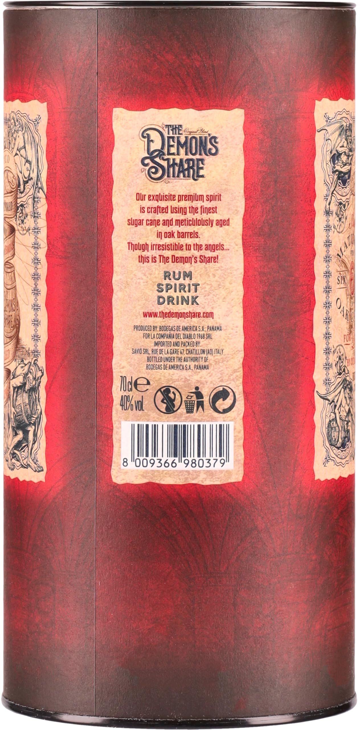 The Demon's Share Rum, 700ml, Note Vanigliate, Speziate e di Cuoio, Rum Scuro Artigianale di Panama, Invecchiato 6 Anni in Botti di ex Bourbon Americano, Confezione Regalo con Astuccio, 40% Vol.
