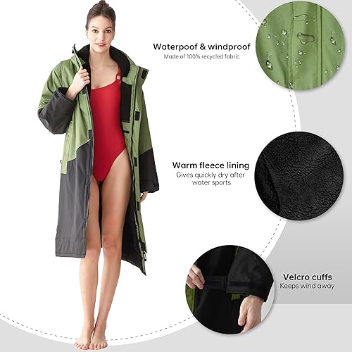 Miniatura 2 de NUMWELL Parka de natación impermeable de gran tamaño, bata unisex con capucha, manga larga, forro polar, cálido poncho de surf