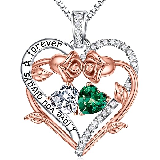 Iefil April May Birthstone Necklace Birthday Gifts for Girlfriend Wife, 50th Wedding Anniversary Birthday Gifts for Her Birthstone Jewelry White Topaz Necklaces Green Emerald Necklace Mothers Birthday Day Gifts for Wife Girlfriend