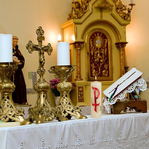 Miniatura 6 de Chi Rho - Vela de pilar alfa y omega para bautizo, semana santa y bautizos, velas católicas decoradas a mano para decoración de altar para iglesia,