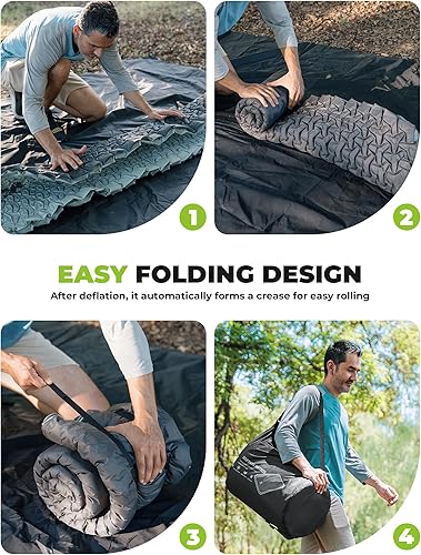 Miniatura 8 de Colchoneta de dormir autoinflable de 4 pulgadas de grosor con espuma, colchón de campamento de aire, innovadora estructura telescópica en forma de