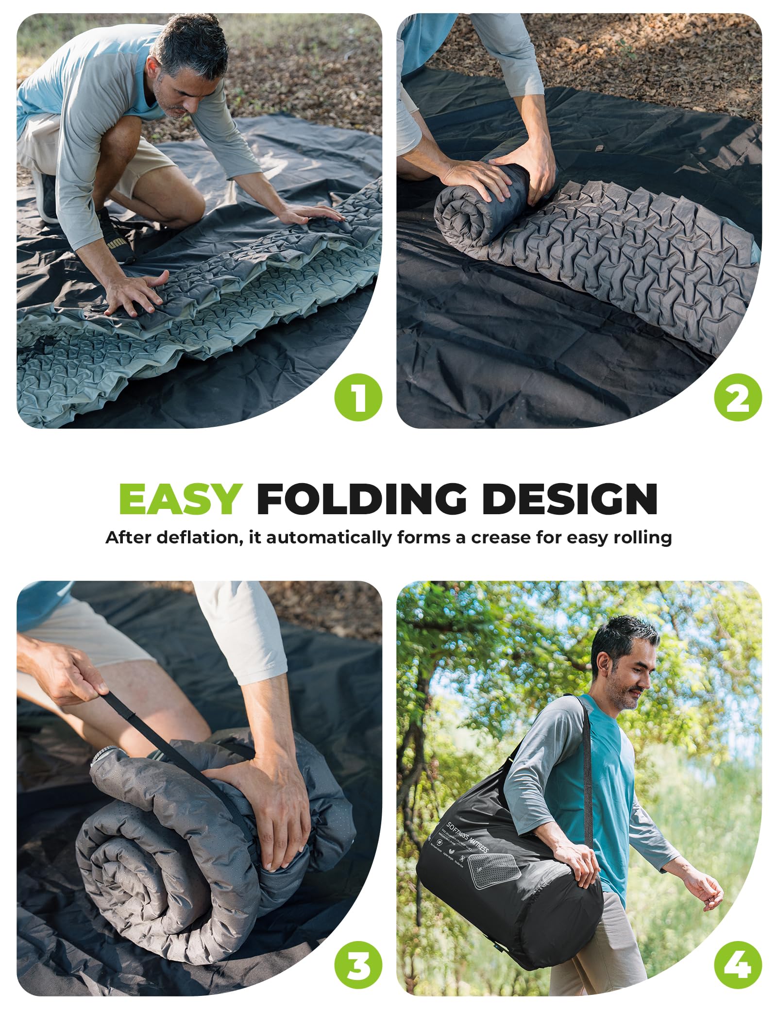 Matelas de Camping Auto-gonflant 10 cm – Mousse + Air, Structure Télescopique en Y, R-Value 6, Double/Solo, Compact & Portable, Étanche, pour Randonnée/Tente/Van