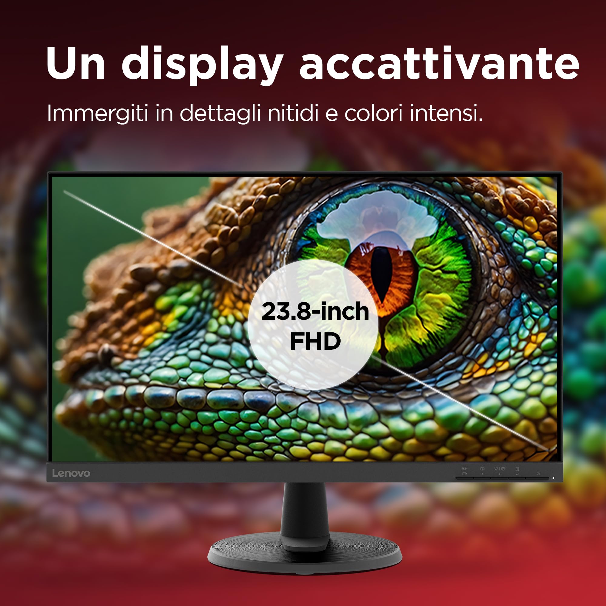 Lenovo D24-45 Monitor 24" FHD (1920x1080), 4ms, 75Hz, Frameless, AMD FreeSync, Schermo opaco antiriflesso, regolabile in inclinazione, HDMI e VGA, VESA 100x100