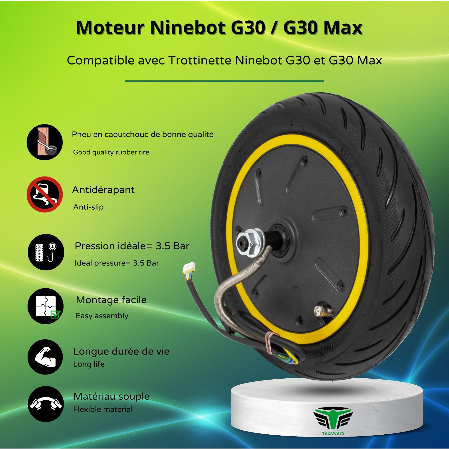 [M365Lyon] – Moteur compatible avec Trottinette électrique Ninebot G30 / G30 Max 500W (Kit Moteur G30)