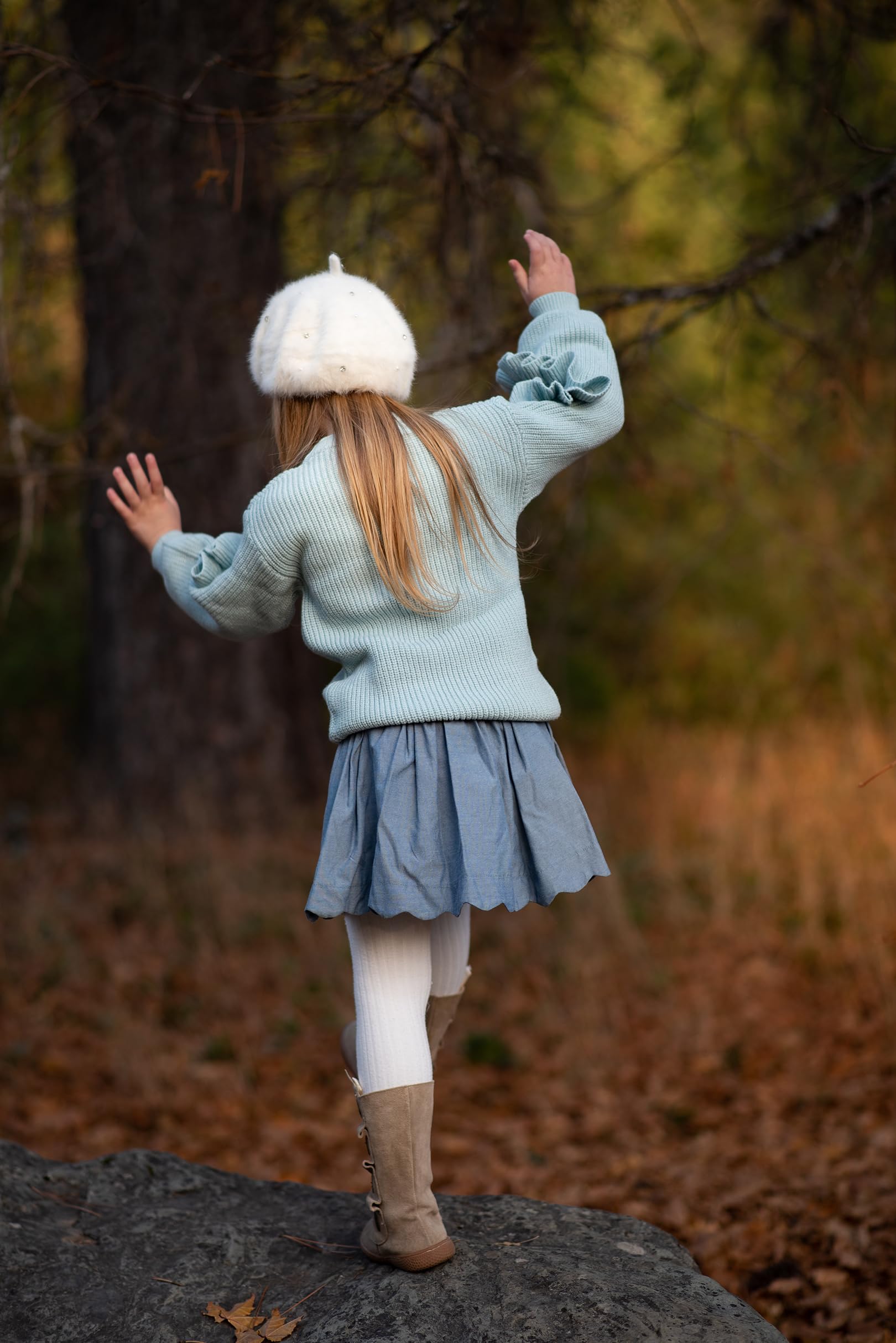Arshiner Filles Pull Manches Lanterne Enfants Chaud en Tricot Manche Longue Col Rond Hiver Pulls pour Fille 7-14 Ans