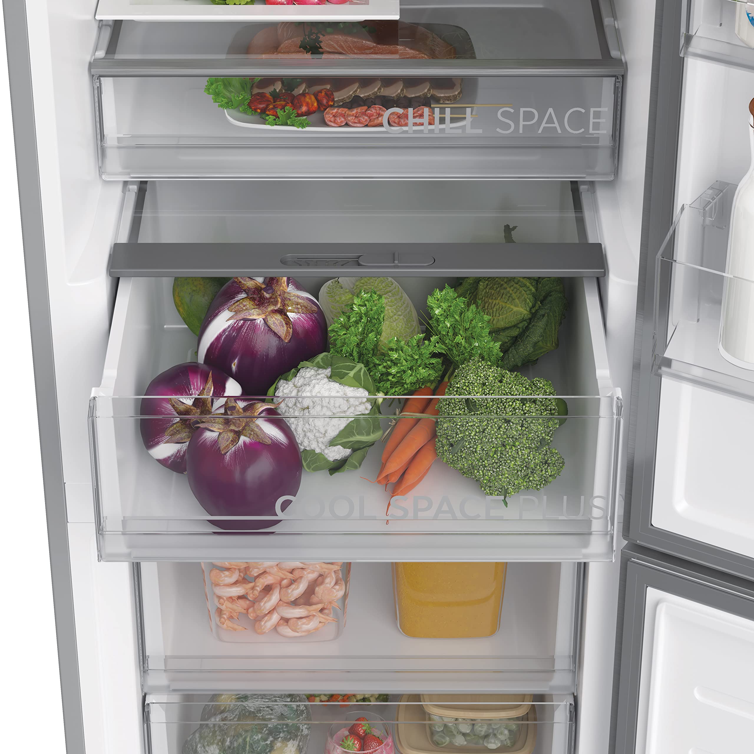 Hoover HOCE7618DX 2D Kühl-Gefrier-Kombination/Freistehend/Total No Frost/WiFi Connected & Smart hOn–App/Externes elektronisches Display/Inox Look