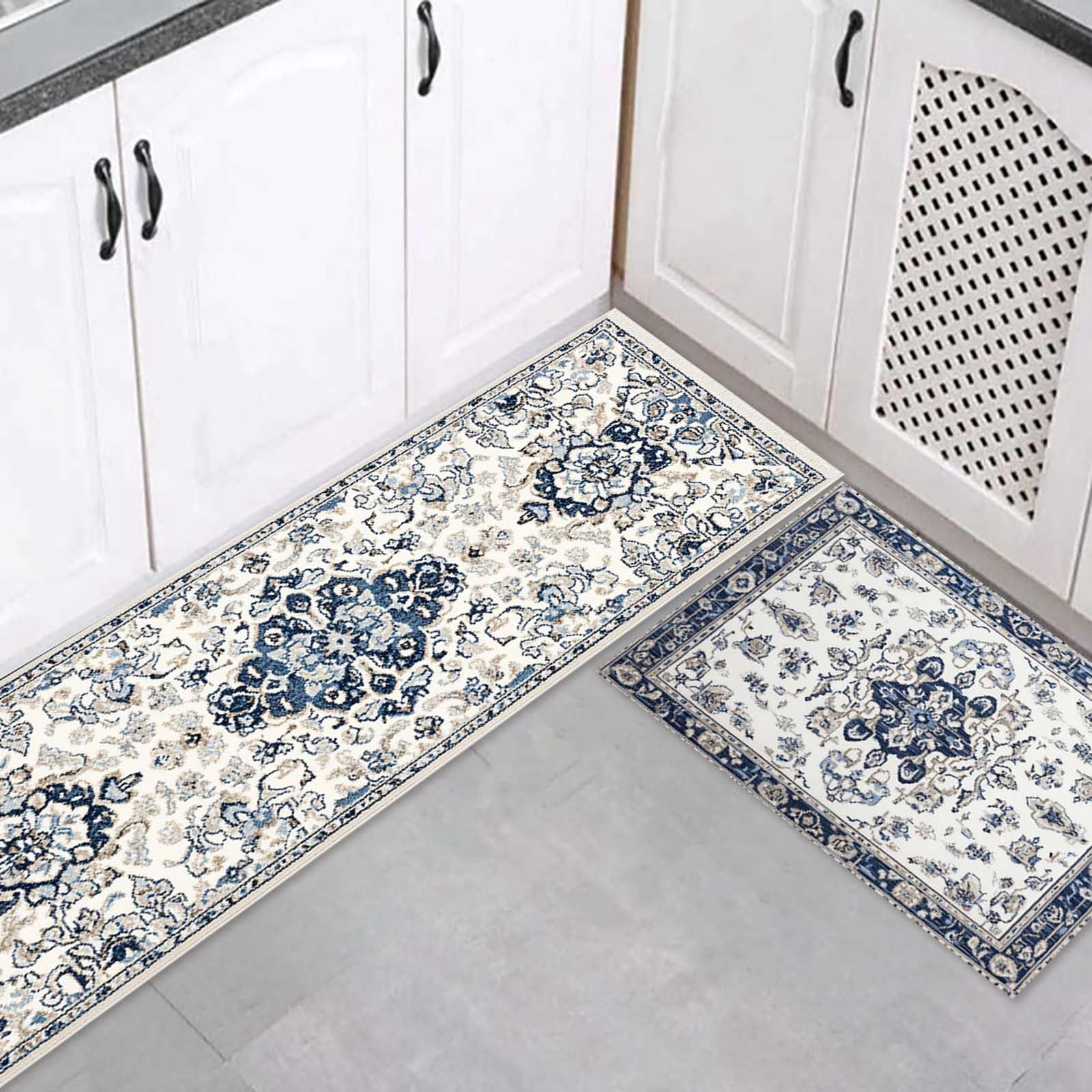 KELINFONG Kitchen Mats for Floor, 2PCS Anti Fatigue Cushioned Waterproof Non-Slip Rug for Kitchen,Comfort Absorbent Washable Kitchen Mat Set for Sink