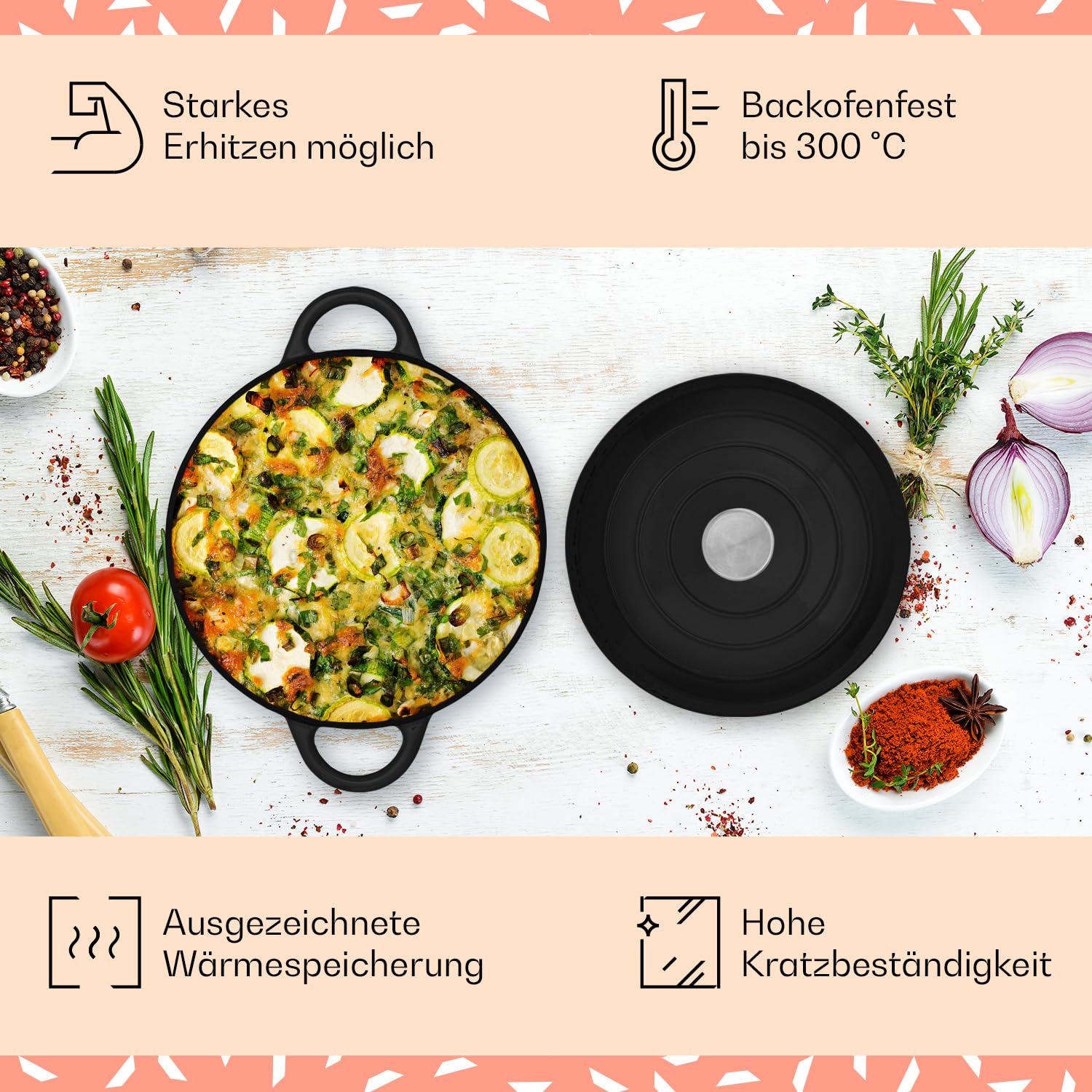 Toci Bräter aus Gusseisen für Induktion, 5,5L Emaillierte Schmortöpfe mit Deckel, Schmortopf Klein Backofengeeignet, Gusseiserner Bräter für Backofen, Spülmaschinenfester Emaille Topf, Dutch Oven