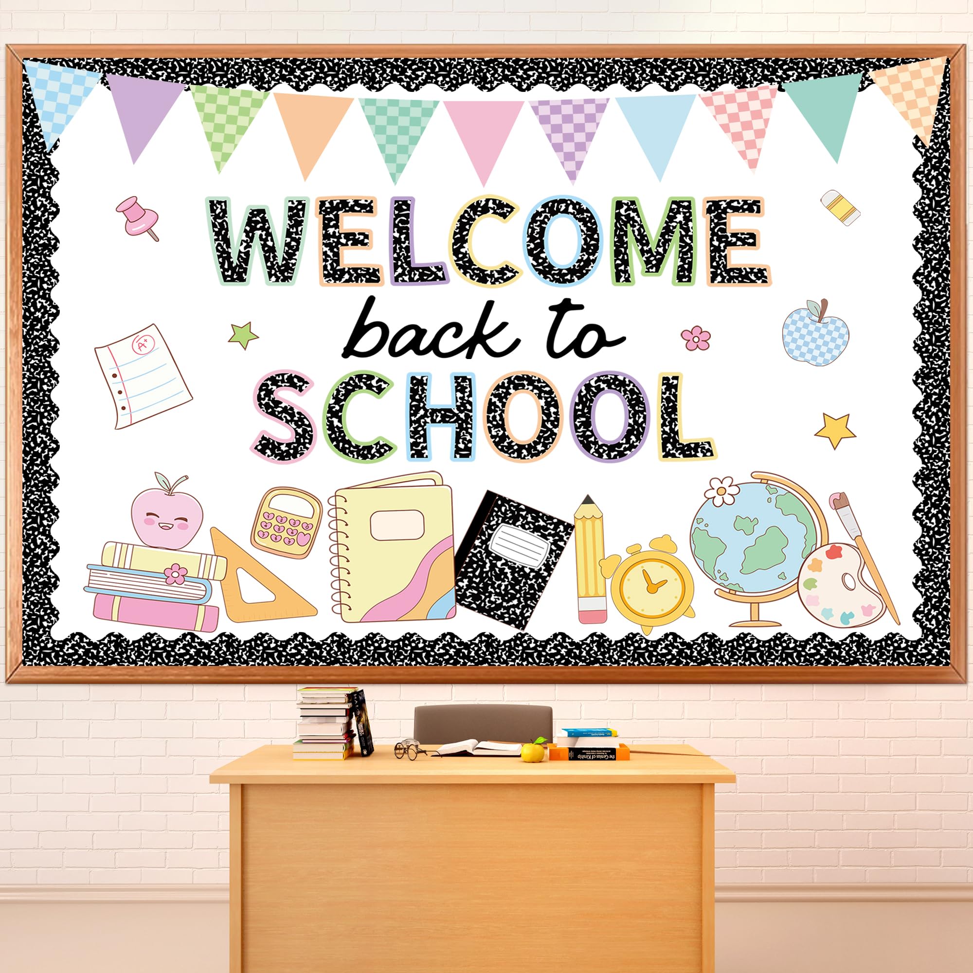 64 szt. kompozycja notatnik klasa dekoracja 'Welcome Back to School' tablica ogłoszeń zestaw kolorowy pierwszy dzień szkoły wycinanki do szkoły klasy tablica kredowa biuro dom ściana drzwi dekoracja