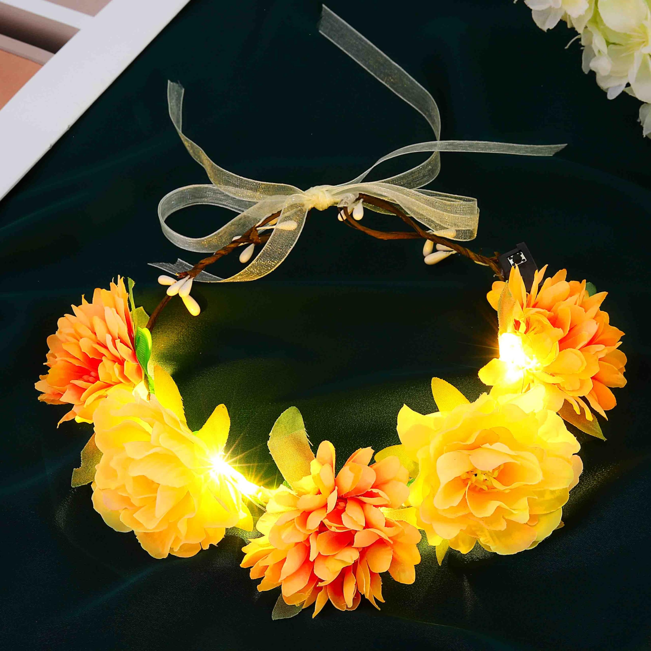 Fashband Leuchtende Blumenkrone, Stirnbänder, LED-Haarkranz, Braut-Kopfschmuck, Blumengirlande, Stirnband, Festival-Kopfschmuck für Frauen