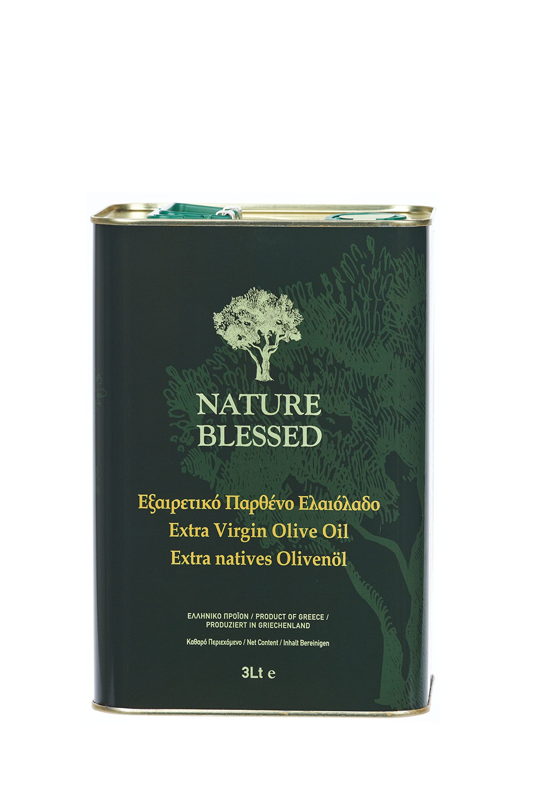 Nature Blessed Greek Extra Virgin Olive Oil 3L Tin – Cold-Extracted Premium EVOO for Mediterranean Cooking & Salads