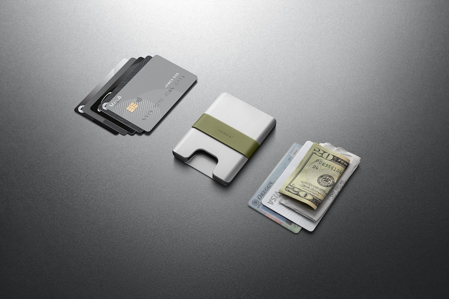 JAMES° The Lowe Minimalist CNC-Machined Aluminum Men's Wallet, Naturally RFID-Blocking, Simple, Clean, Slim - Silver + Grove - Image 4