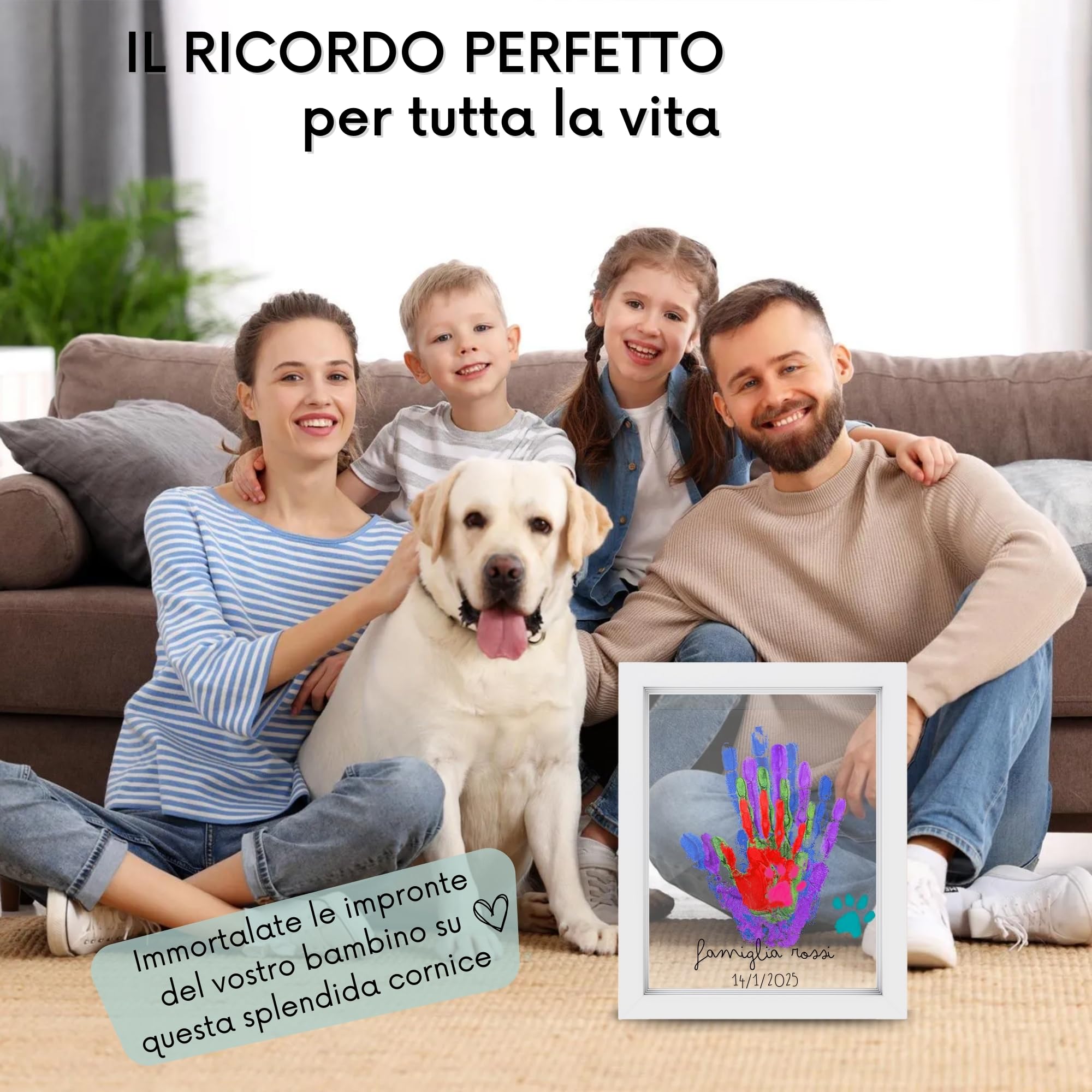 Kit Impronta Mani e Piedi Neonati, Cornice con Spazio per 4 Impronte, Set Regalo Neonato