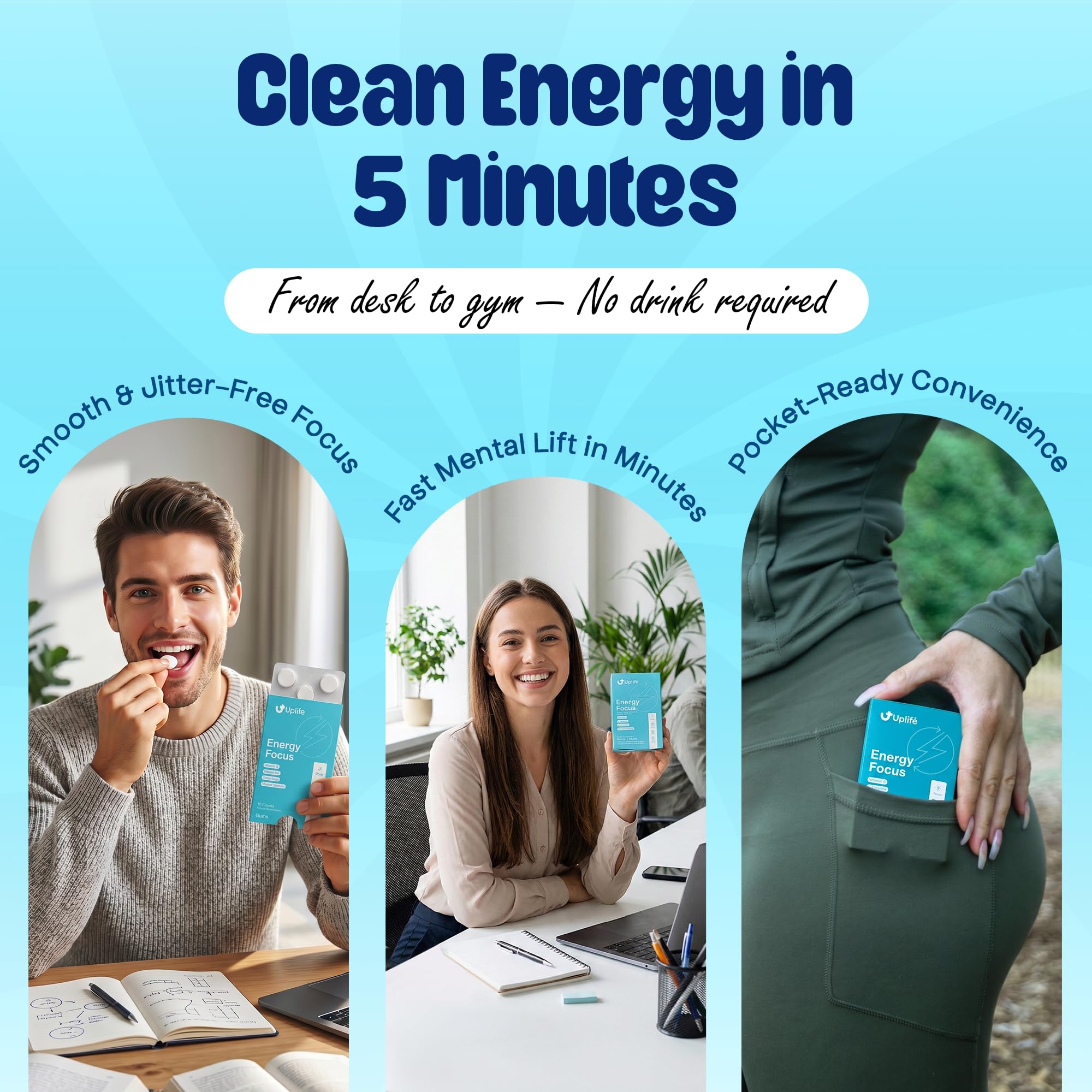 UPLIFE Energy and Focus Gum – 50 Pcs, Made in USA | 40mg Natural Caffeine + 80mg L-Theanine + Vitamin B12 & B3 | Sugar-Free, Vegan | Nootropic Gum for Energy, Focus & Mental Clarity – Peppermint — Amazon image 9