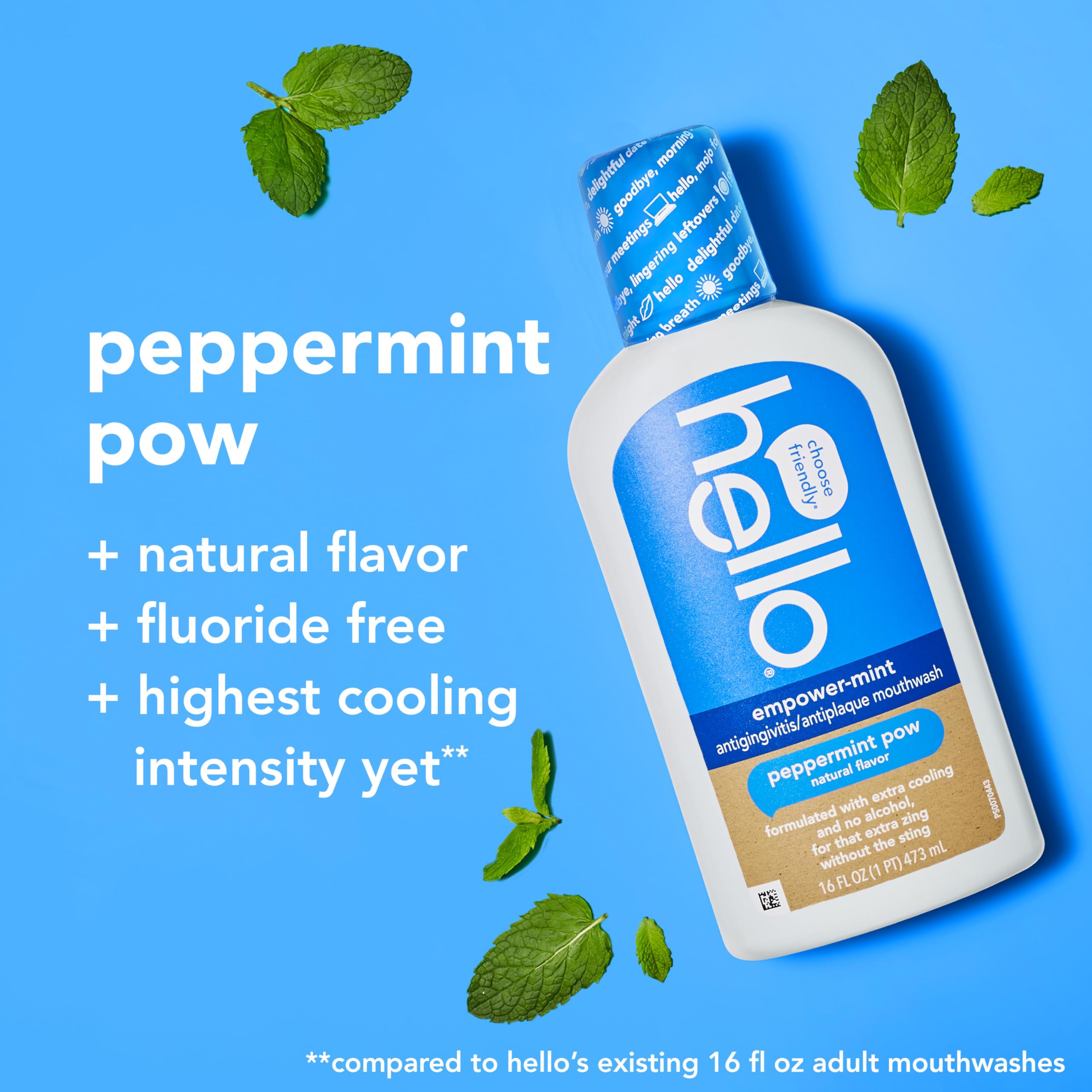 Hello Peace Out Plaque, Antigingivitis Alcohol Free Mouthwash, Natural Mint with Aloe Vera and Coconut Oil, Fluoride Free, Vegan, SLS Free and Gluten Free, 16 Ounce (Pack of 3): Peppermint Pow 16 Fl Oz (Pack of 3)