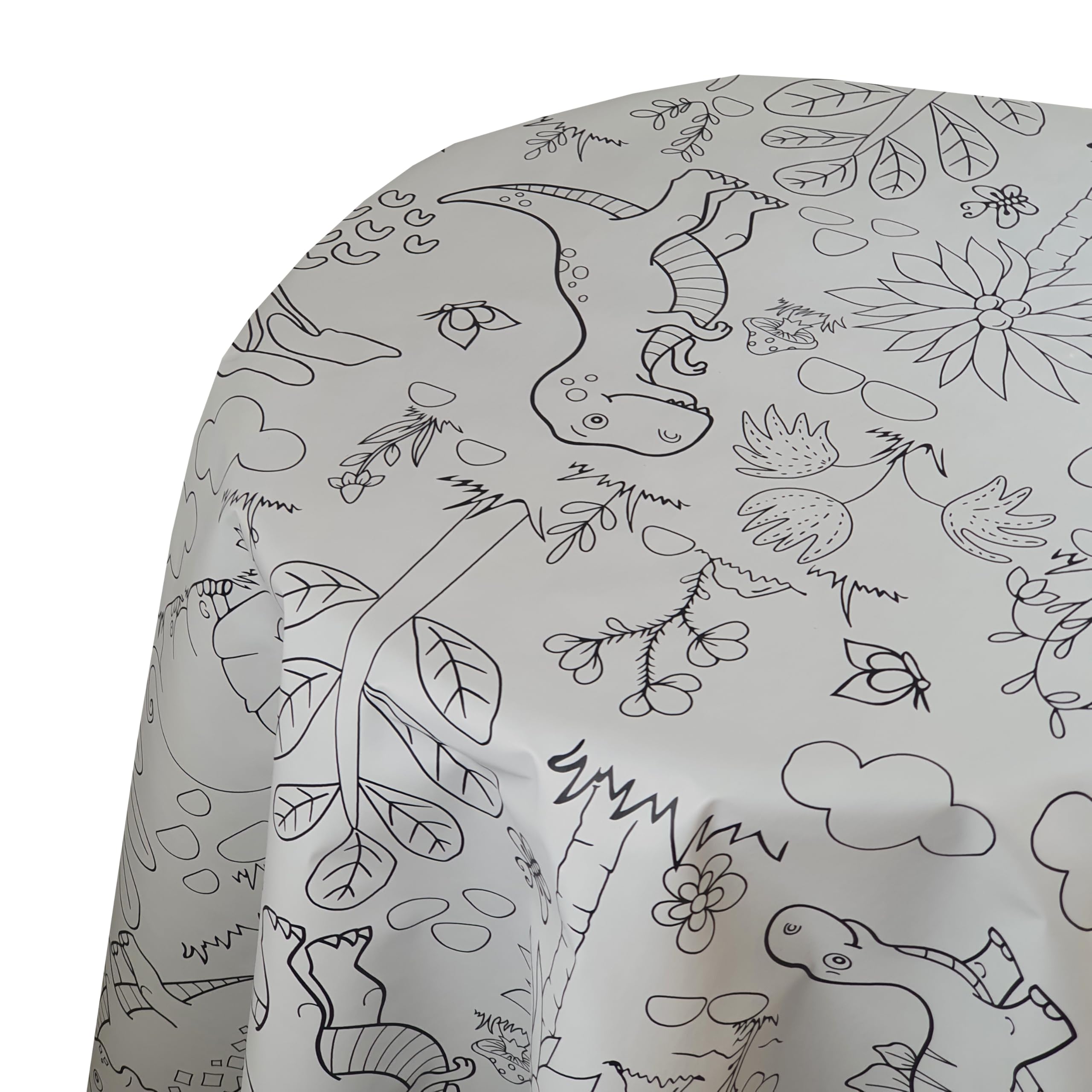 Wachstuchtischdecke Gartentischdecke, Kinder Dinosaurier Weiß Oval 130 x 180 cm, abwaschbare Tischdecke, wasserabweisend, gefaltet