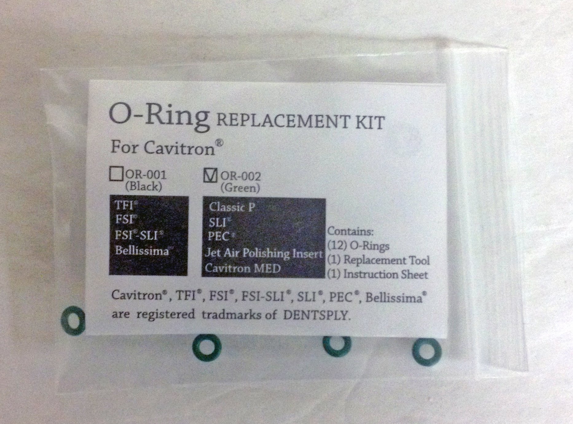 OR-002 Replacement O-Ring Kit For Cavitron Scalers, Green Color (12 O-Rings & 1 Instalation Tool) Kit 12/pk