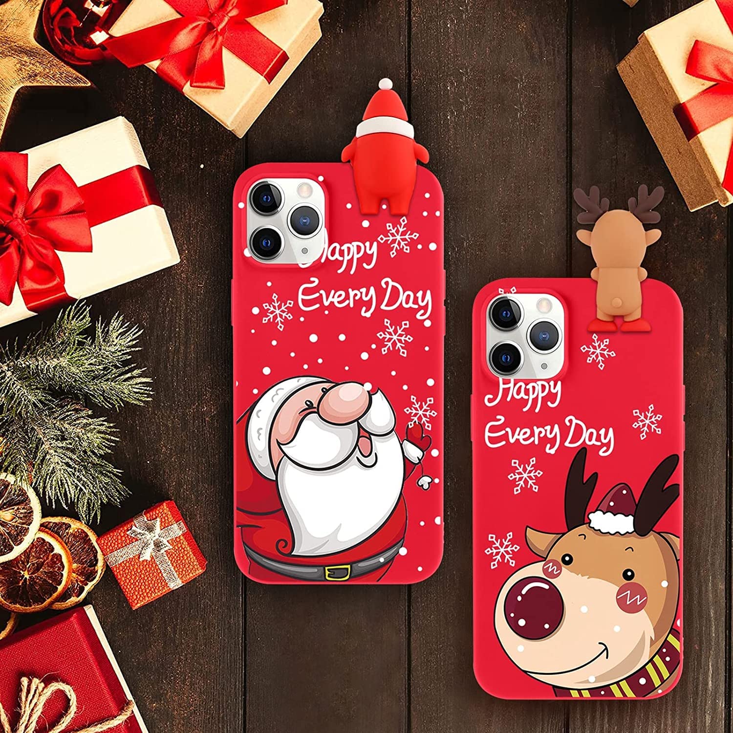 Pnakqil 2 Pezzi Cover IPhone 14 Pro Max Natale: Custodia Silicone Con Cervo E Pupazzo Di Neve 3D