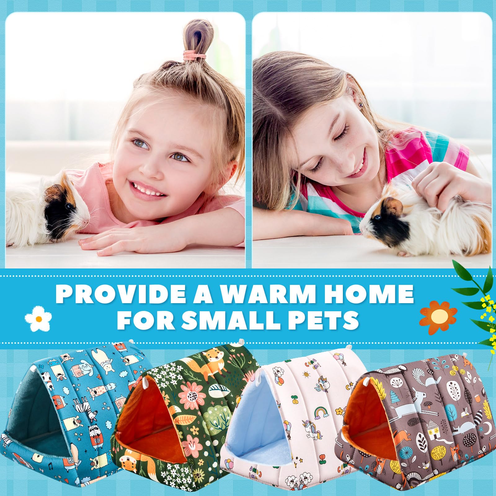 Cinnvoice 4 piezas de escondite de cobayas, túnel de cama para conejo, lavable, accesorios de jaula pequeña para conejo, erizo, ratón, chinchillas, hámsters, hurones, dragones barbudos, ratas (bosque