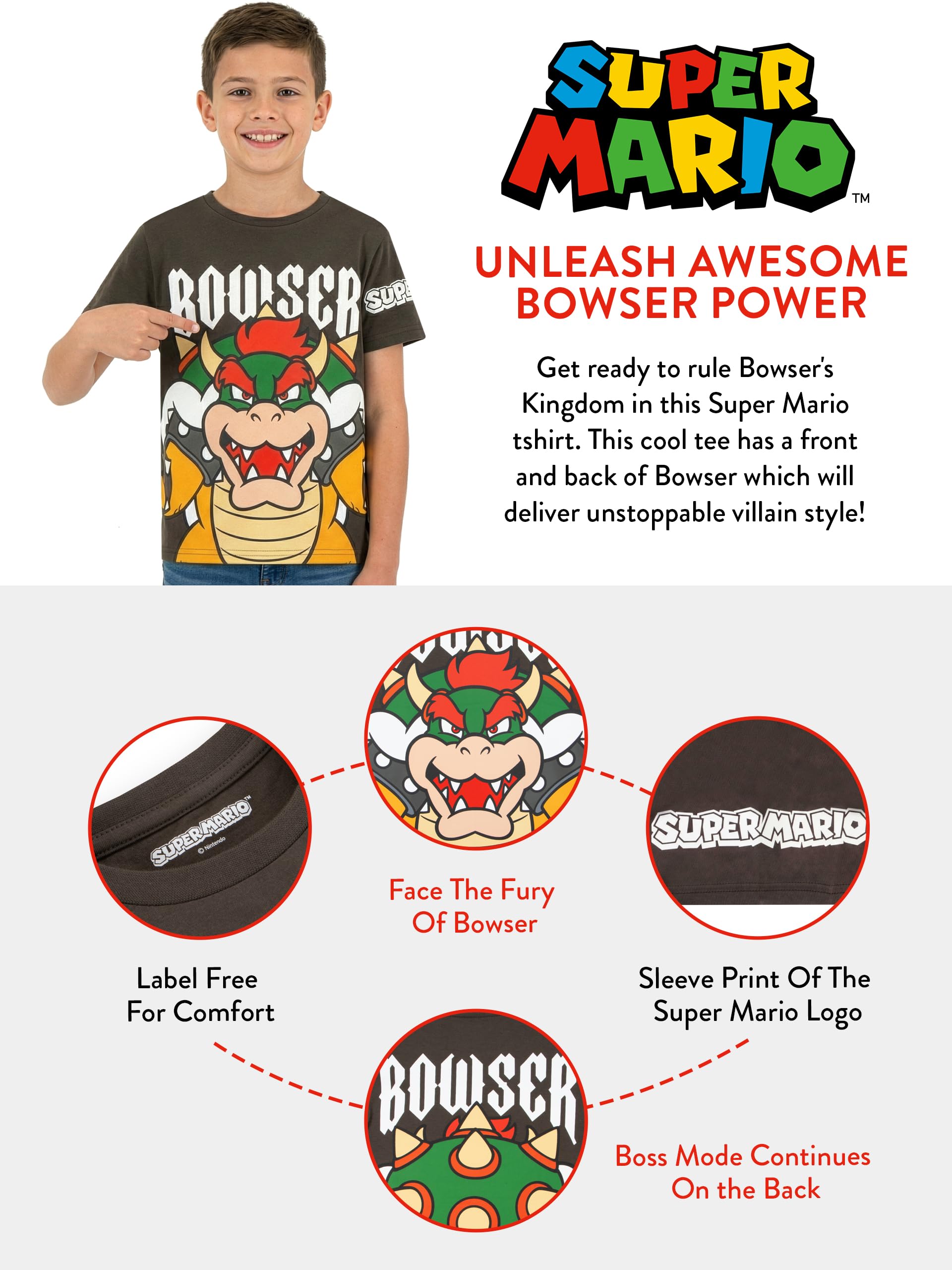Super Mario Tshirt Als Cooles Jungen Tshirt - Stylisches T Shirt Jungen & T-Shirt Kinder Mit Bowser Design - 5