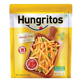 Hungritos French Fries Peri-Peri | Crunchy & Crispy Fries | 3 Peri-Peri Flavour Sachets | 500g | Anytime cravings | Evening Snack | Zip Lock Seal Pack | Ready-to-Cook | Veg Frozen Snack - image, photos