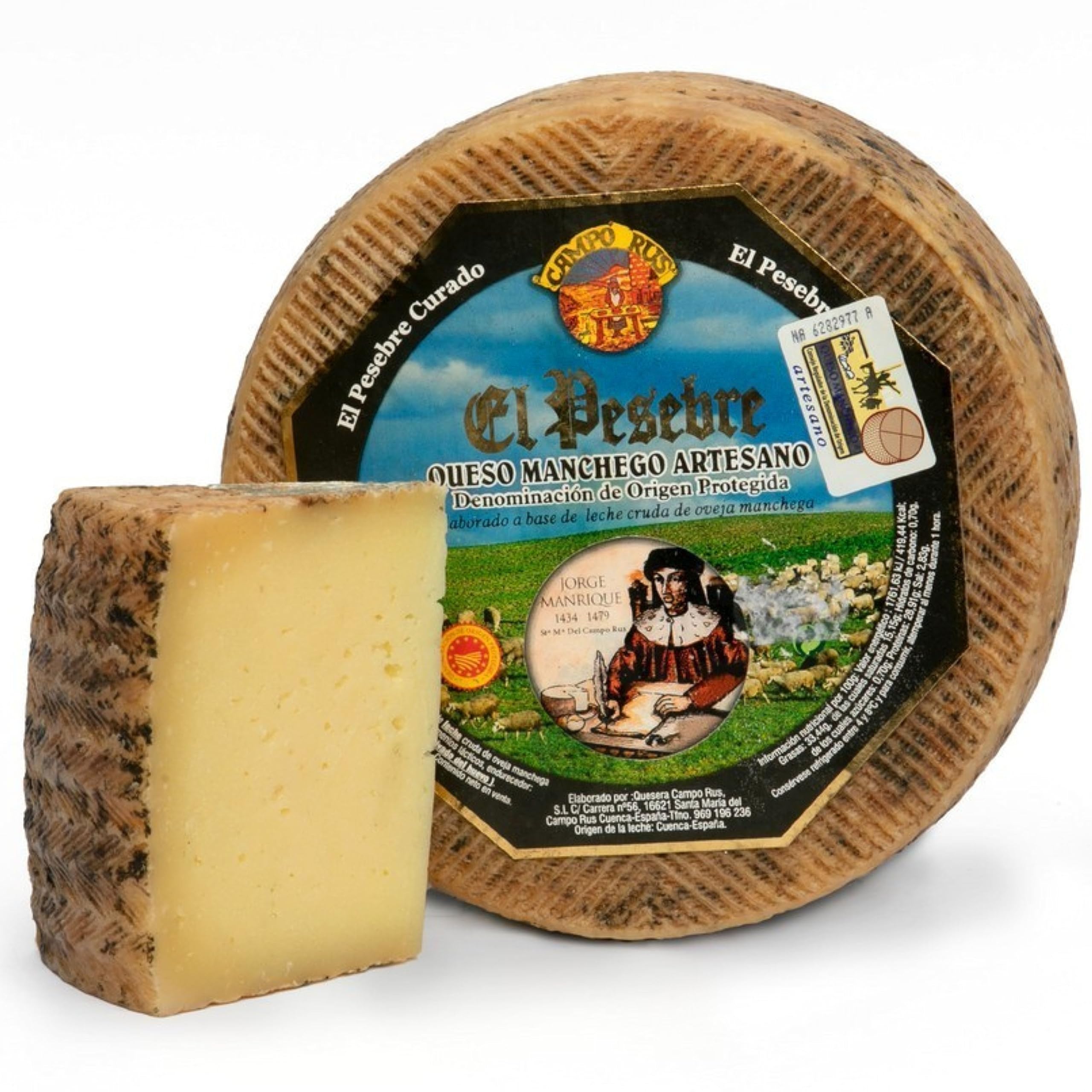 Queso Manchego - Queso Curado Artesano D.O. Protegida El Pesebre - Elaborado con Leche Cruda de Oveja Manchega - Peso Aproximado 3 Kilos