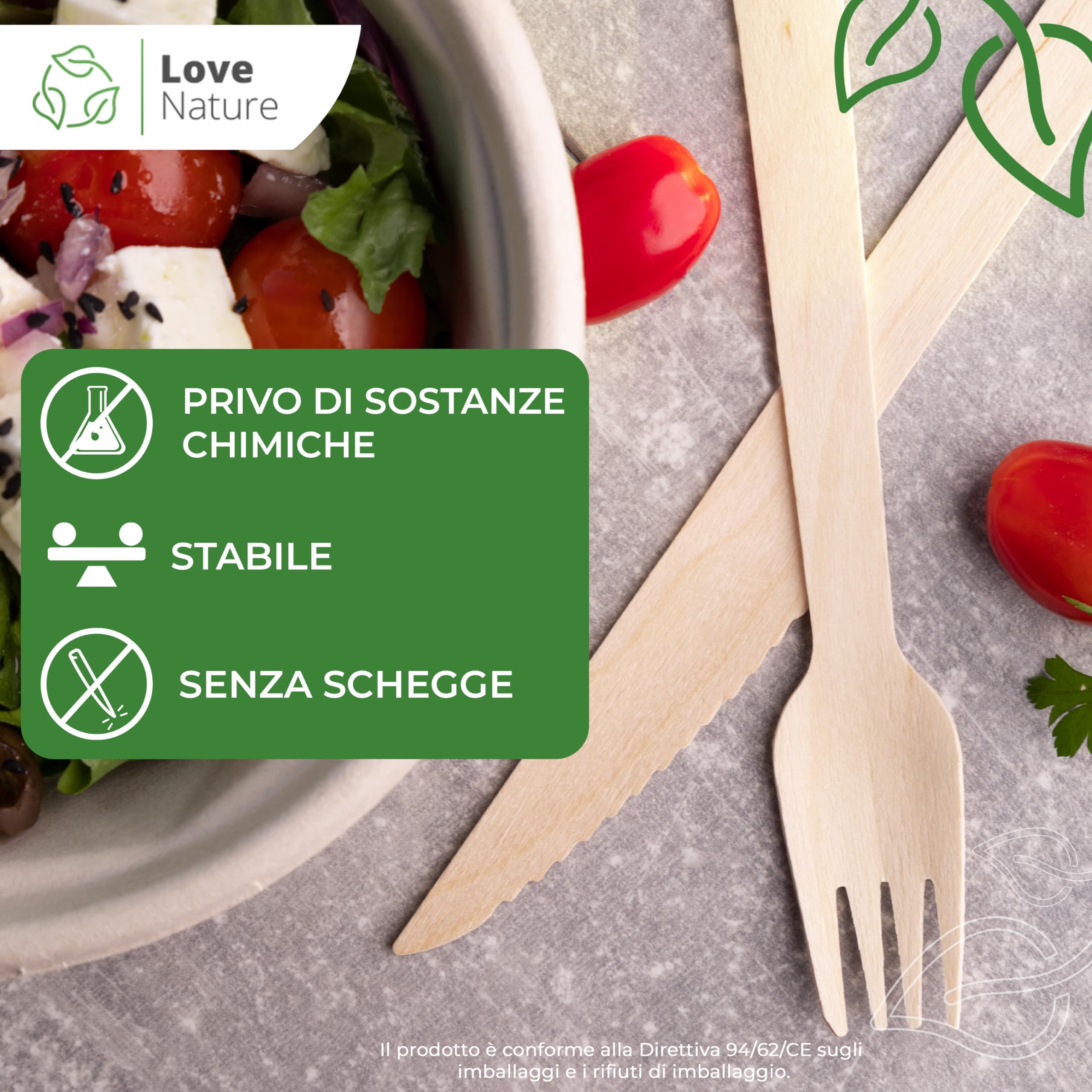 Love Nature Posate Usa e Getta - 100 Pezzi Coltello Legno - Coltelli Usa e Getta Ecologiche e Biodegradabili - Posate Monuso per Feste, Compleanni, Campeggio e Picnic