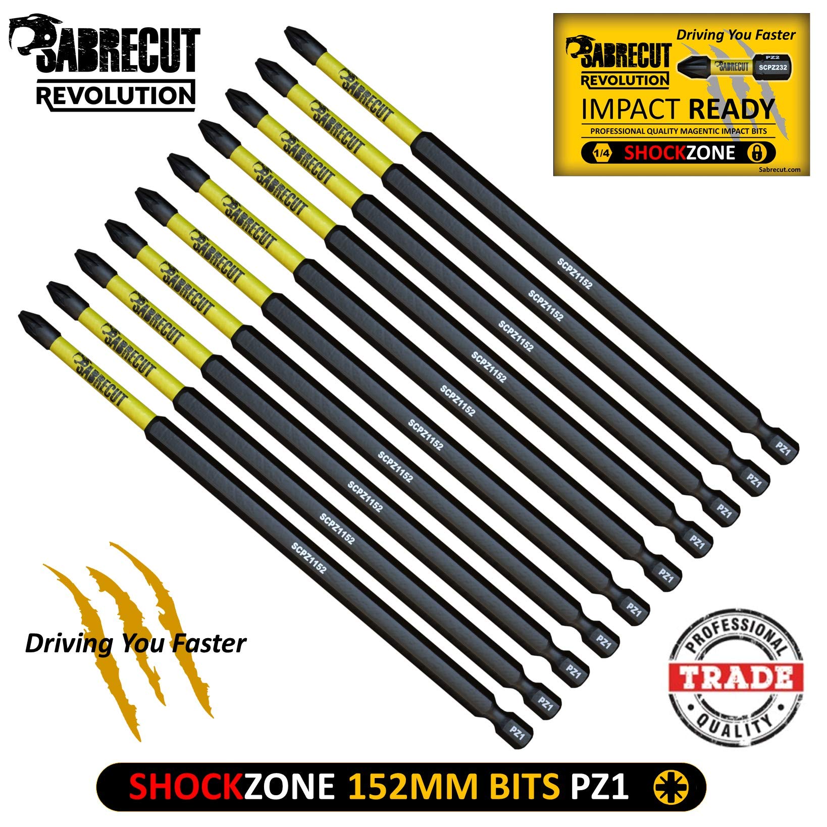 SabreCut 10x Schlagschrauber-Bits 152 Mm SQ3 – Magnetisch, Für Dewalt, Milwaukee, Bosch, Makita