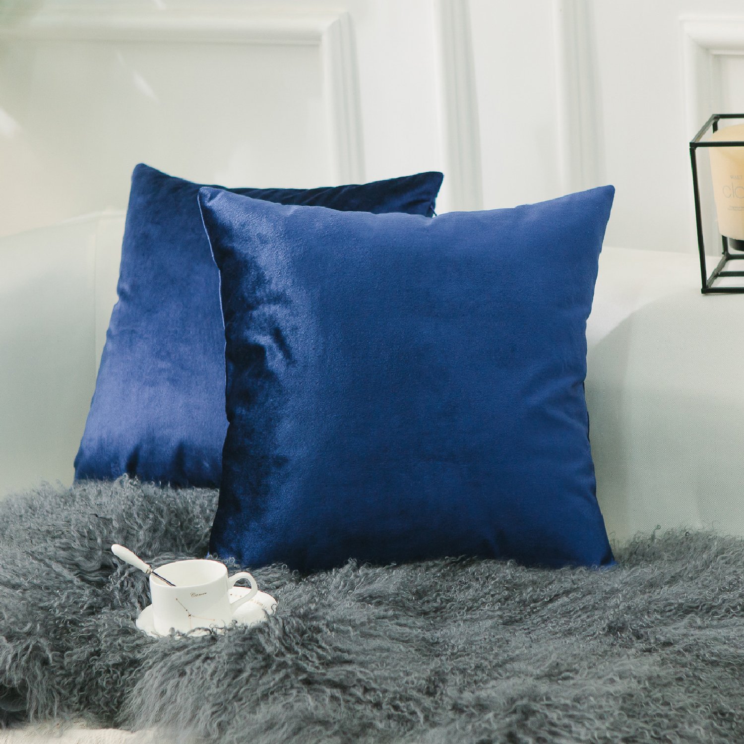 Home Brilliant Juego de 2 fundas de almohada decorativas de terciopelo de 45 x 45 cm, color azul