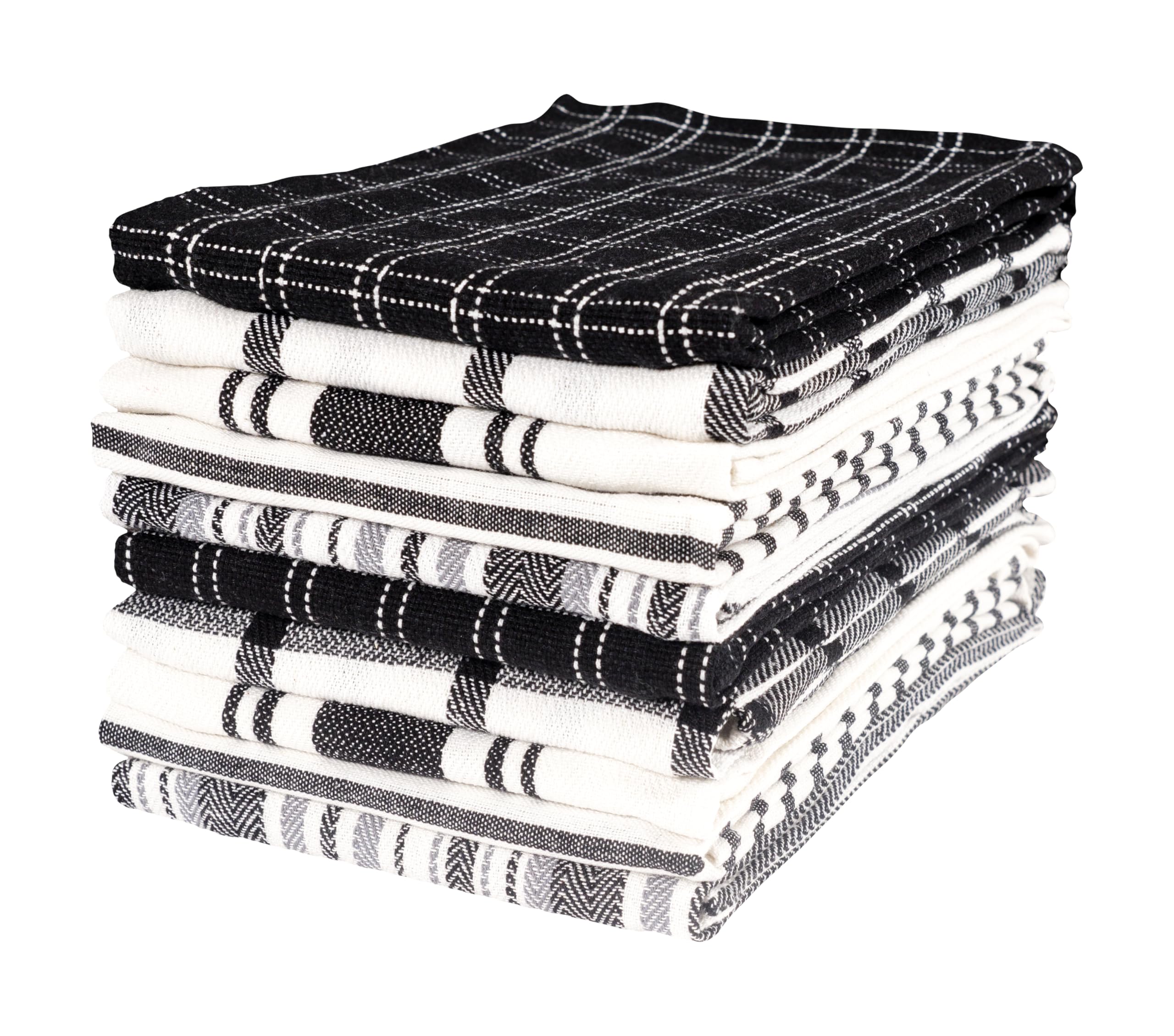 Assorted Flat Kitchen Towels | Dish Towels, 100% Cotton - 18 x 28 inches | Ultra Absorbent Soft Kitchen Tea Towels | Perfect for Cooking, Cleaning, and Drying Hands (Black, 10 Pack)