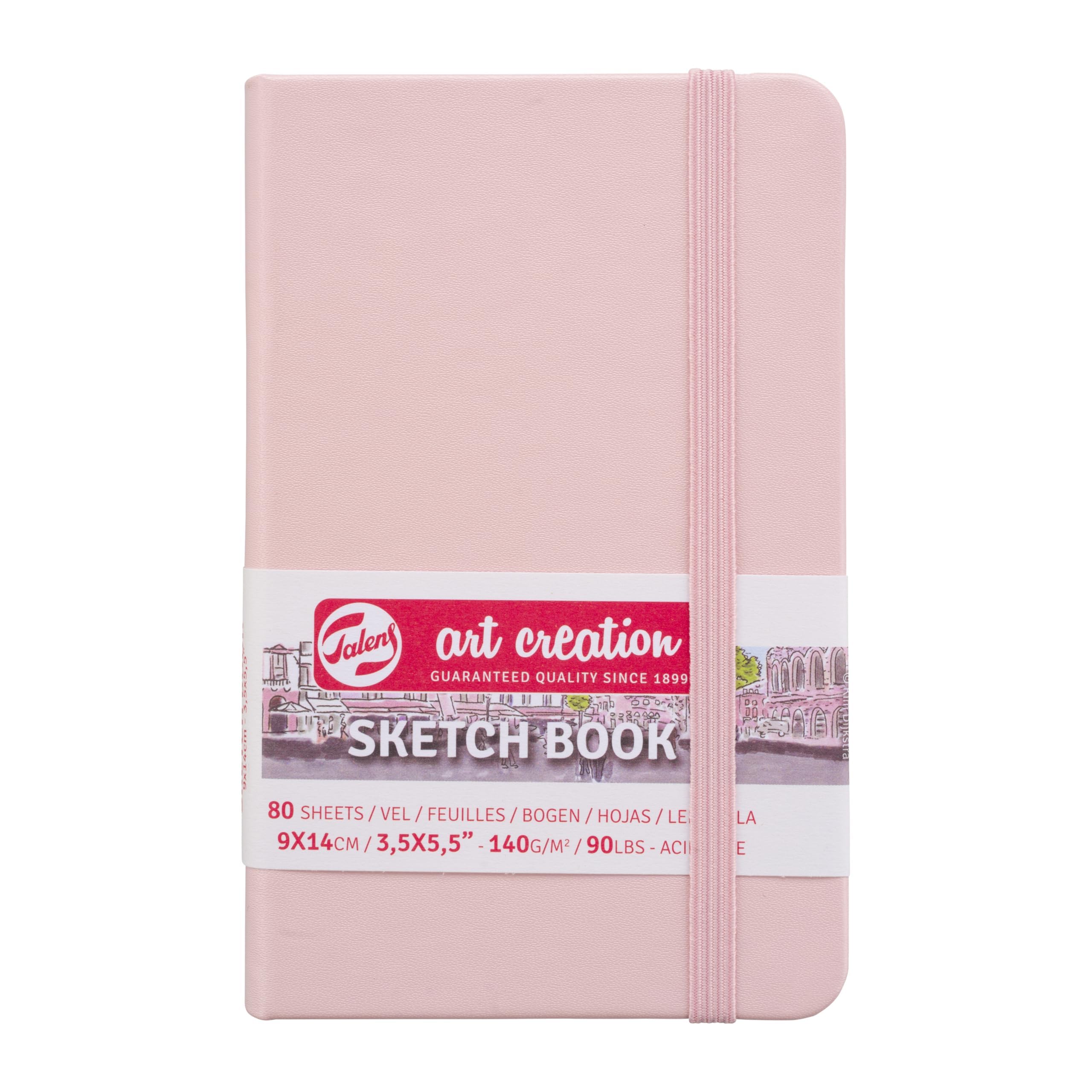 Talens Art Creation Sketchbook 9x14cm Pastel Pink - 80 feuilles de papier sans acide 140g - Idéal pour le crayon, l'encre, le fusain et l'acrylique