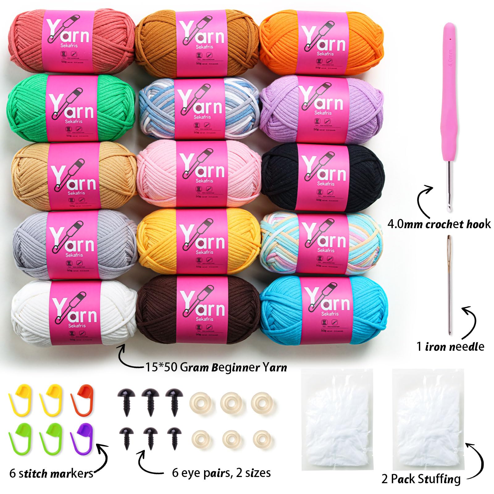 Amazon.com: Sekafris 15 Pack Crochet Yarn Beginner - Black, White