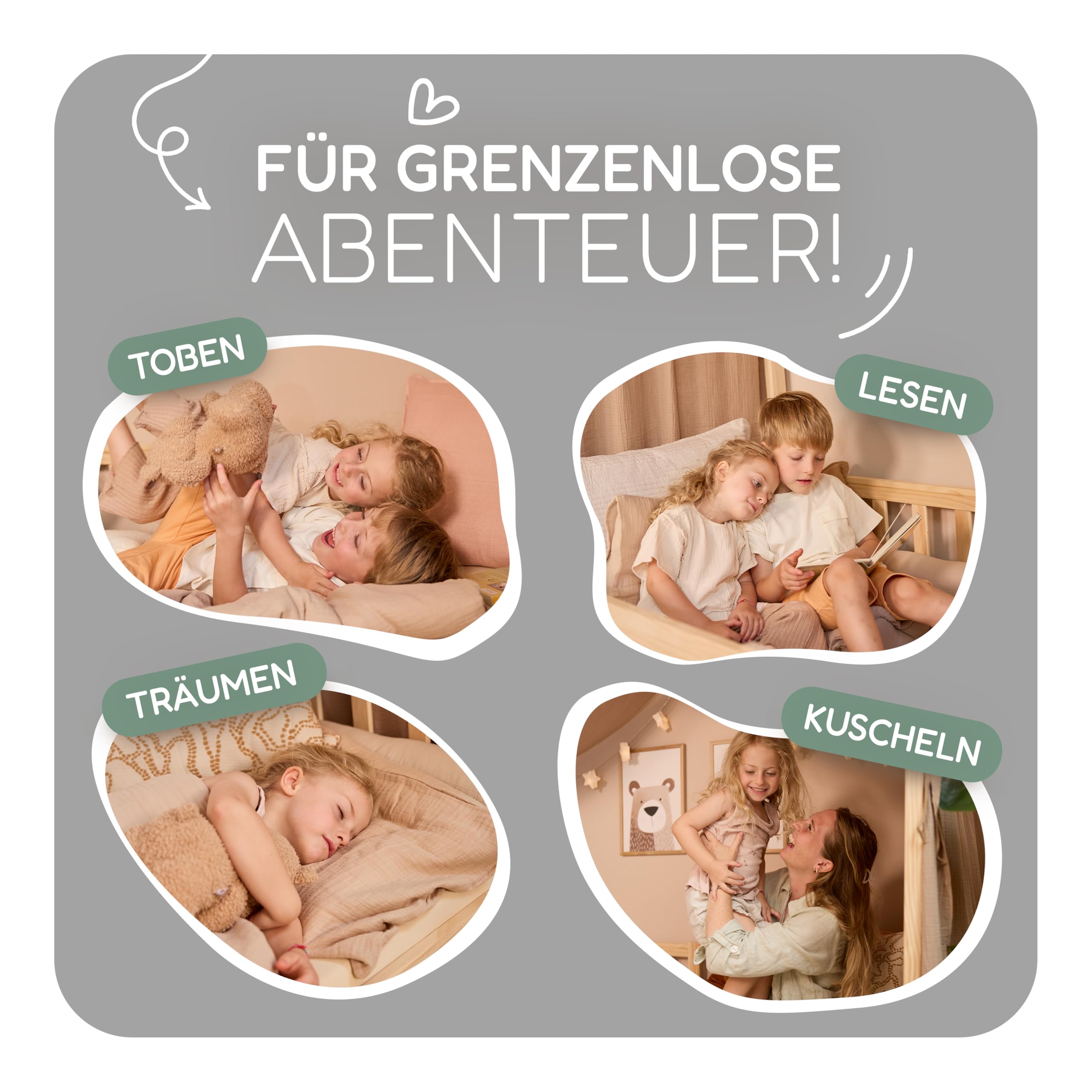 Musselin Kinderbettwäsche 200x135 cm mit Kissenbezug 80x80 cm [grau] – 100% Bio Baumwolle & Ökotex geprüft – Musselin Bettwäsche Kinder Set für Mädchen & Jungen – Made in Europe