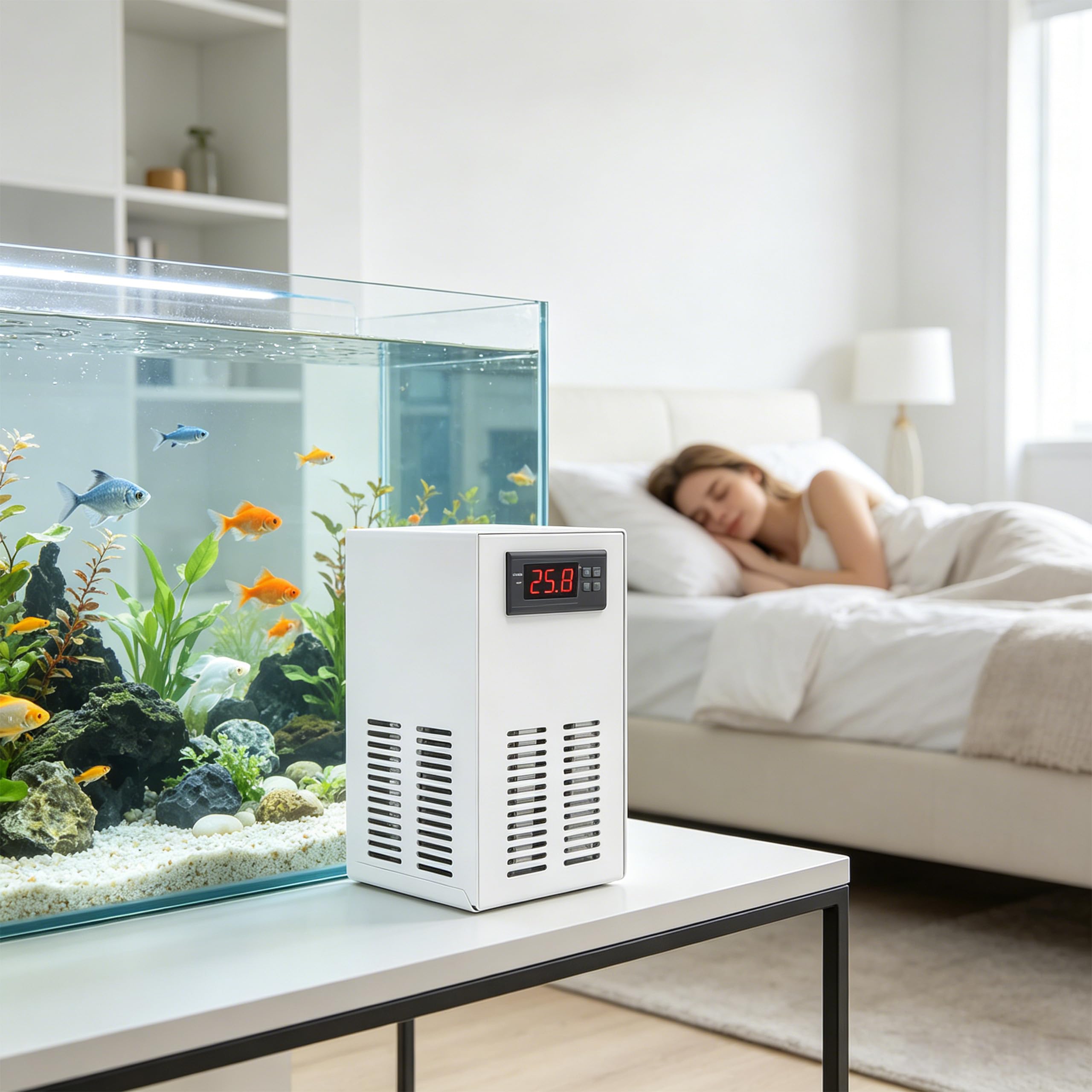 Aquarium-Kühler, 20LGeräuscharmer Wasserkühler, Intelligente Temperaturregelung, Leises Kühlsystem，Wassertanks & Fischtanks