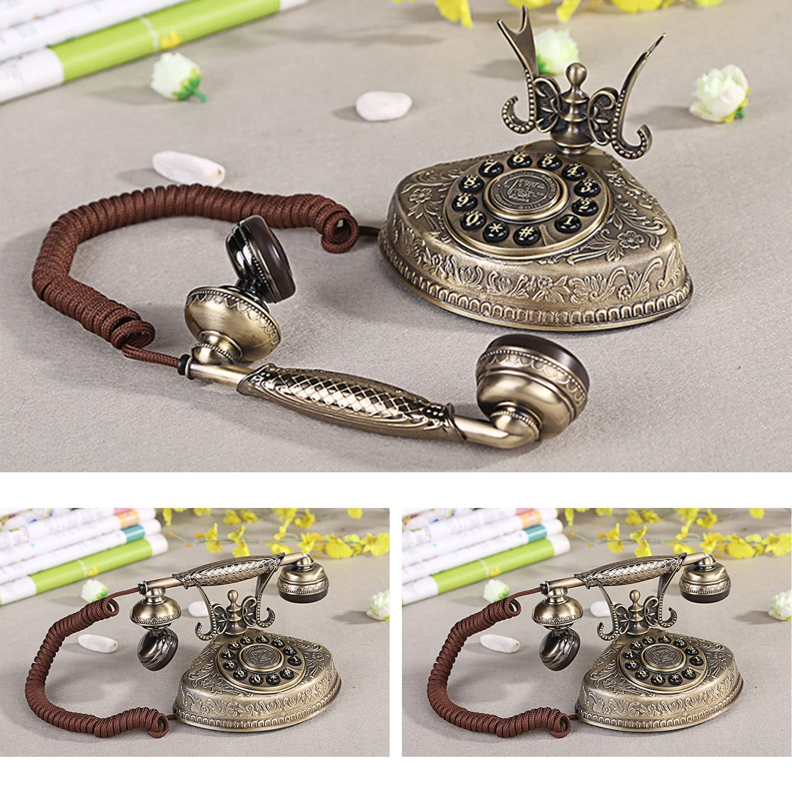Telefon przewodowy, styl europejski, zabytkowy, stary telefon do sprzętu stacjonarnego w biurze domowym, stacjonarny stylu retro ，Telefon w stylu vintage