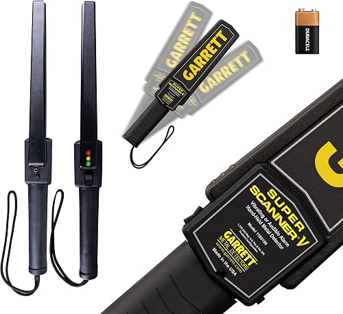 Garrett Super Scanner V Handheld Security Metal Detector Wand, USA Made | Professional grade self-calibrating security wand. Scans all metals with silent/vibrate or audible alarm options