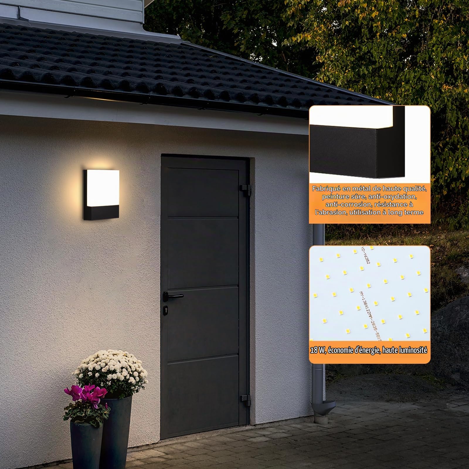Lampe Murale 2.4G Contrôleur à distance APP, IP65 Imperméable Exterieur Applique Murale, LED Lampe de Mur avec 2700K-6500K Régulable Couleur Température pour Balcon, Jardin, Garage