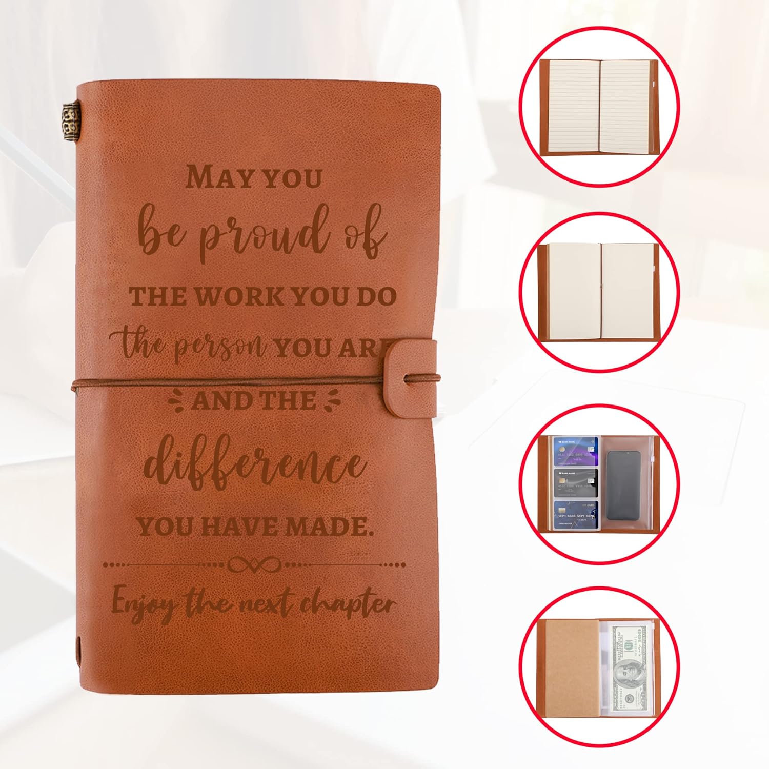 Engraved Leather Journal Gift for Colleagues, Coworker Gifts For Women Men Retirement Gifts, Coworker Leaving Gifts Going Away Gift for Bosss Friends Leader Retirement, Enjoy the Next Chapter Gift - Image 5