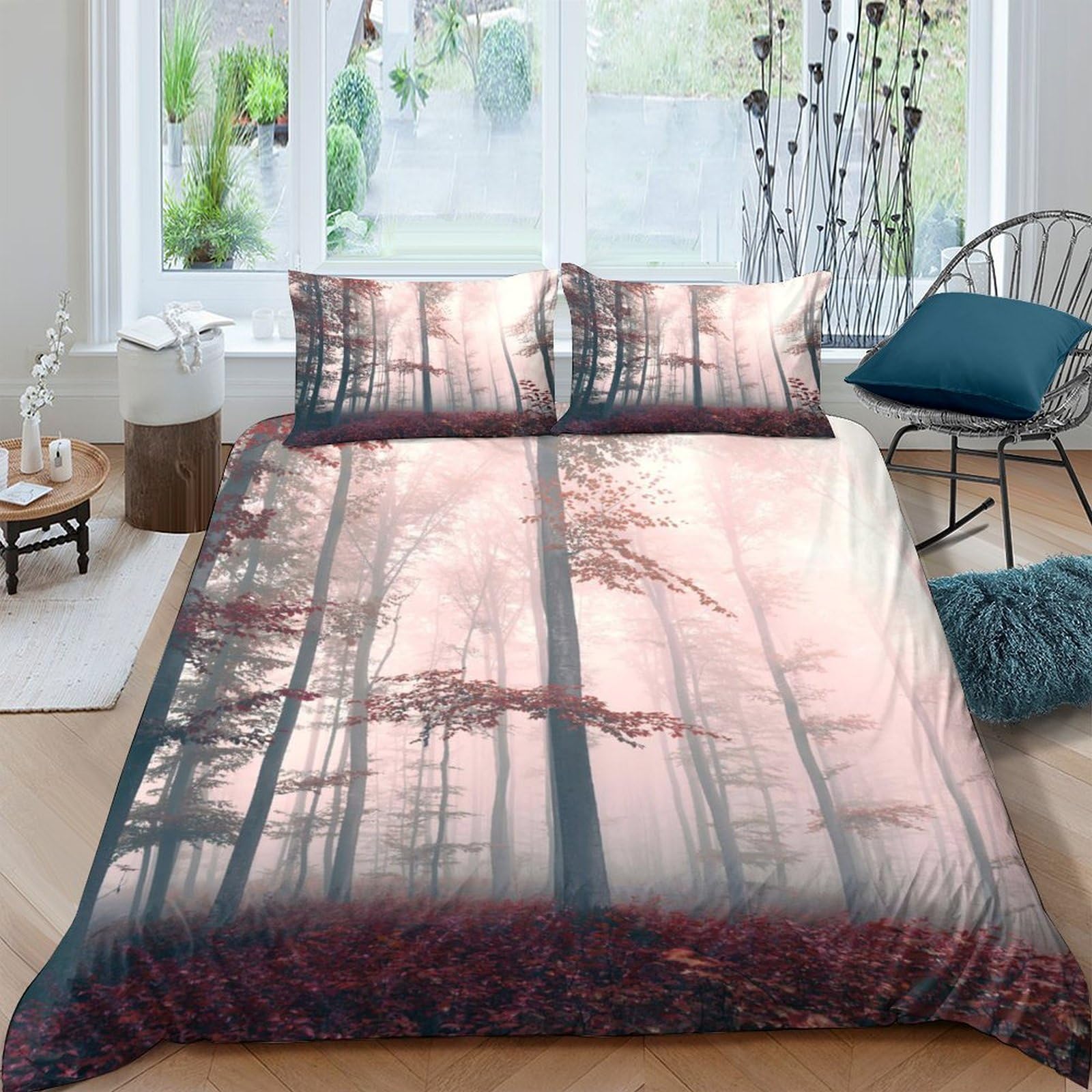 Ctjqhvkz Style-7 3D Printed Forest Sunrise Fitted Sheet Microfiber Soft Autumn Trees Bed Cover For Bedroom Guest Room Decor Single（135X200cm）