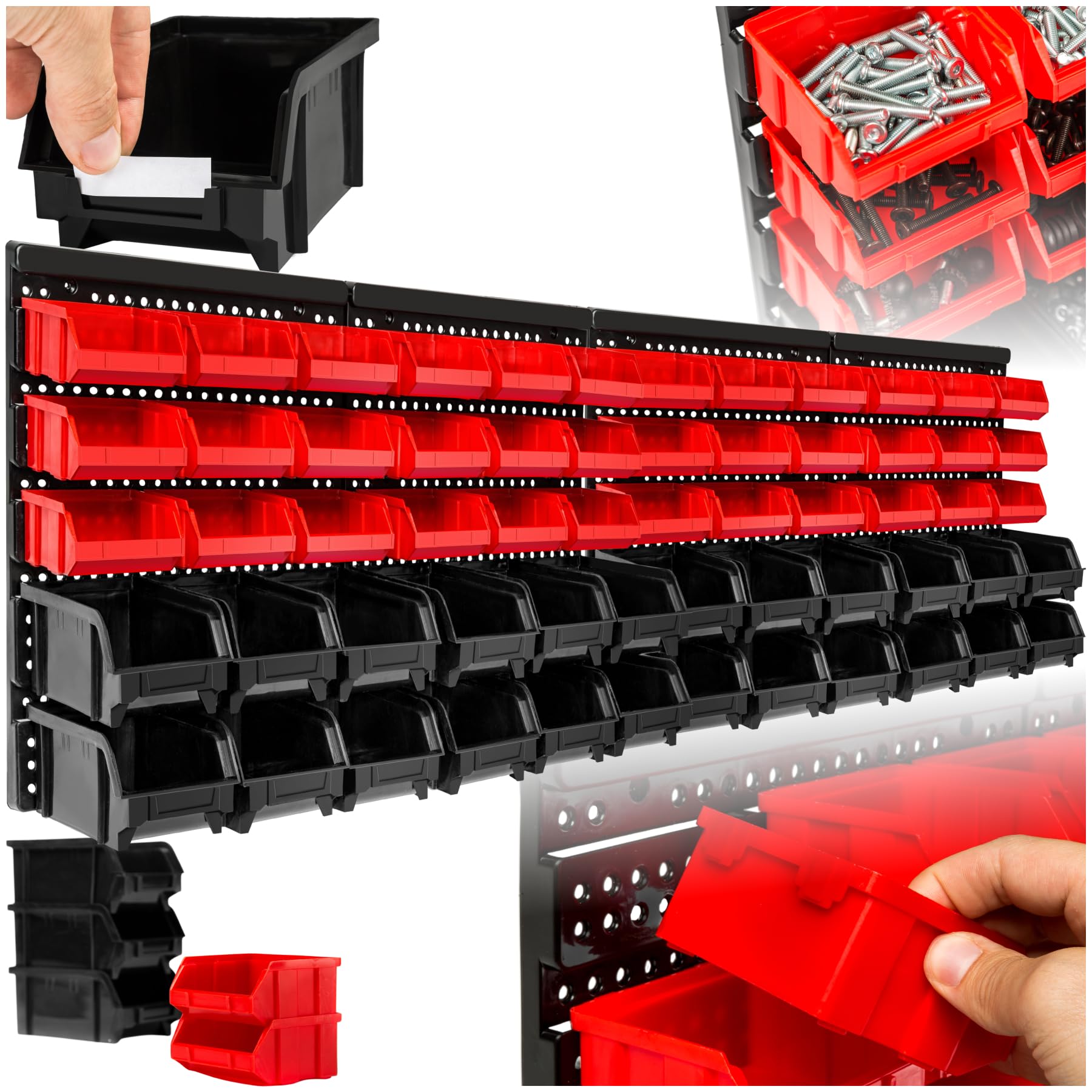 Tectake 31 Pcs - Storage Boxes Tectake® 64 Pcs Wall-Mounted Storage Organiser, Incl. 2 Pegboards & 62 Storage Bins, Durable Tool Storage Board With Easy Installation, Stackable Storage Boxes For Workshop, Garage & Shed - Set Of 2