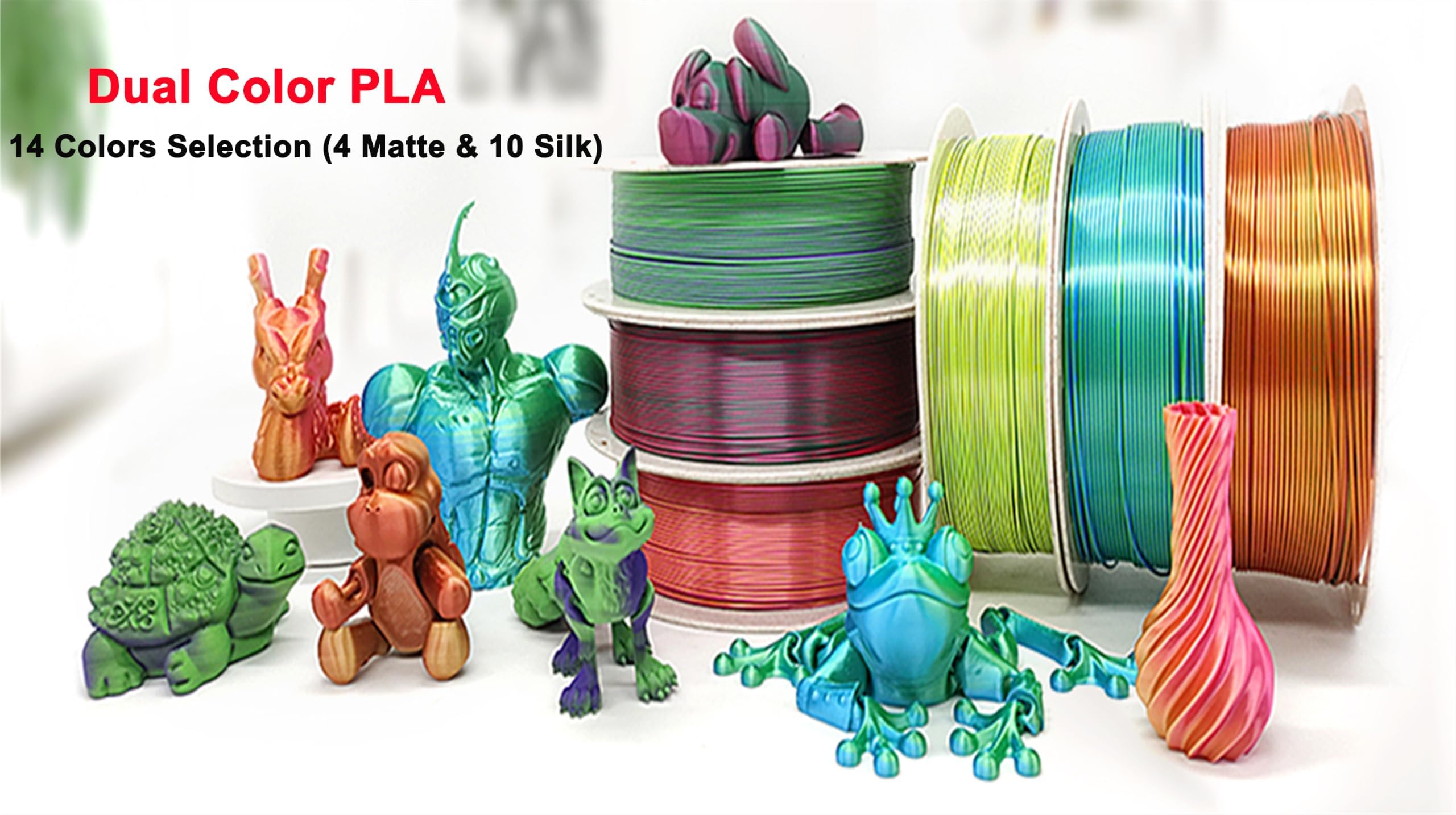 Dual Color PLA Filament - 4 Assorted Spools -8