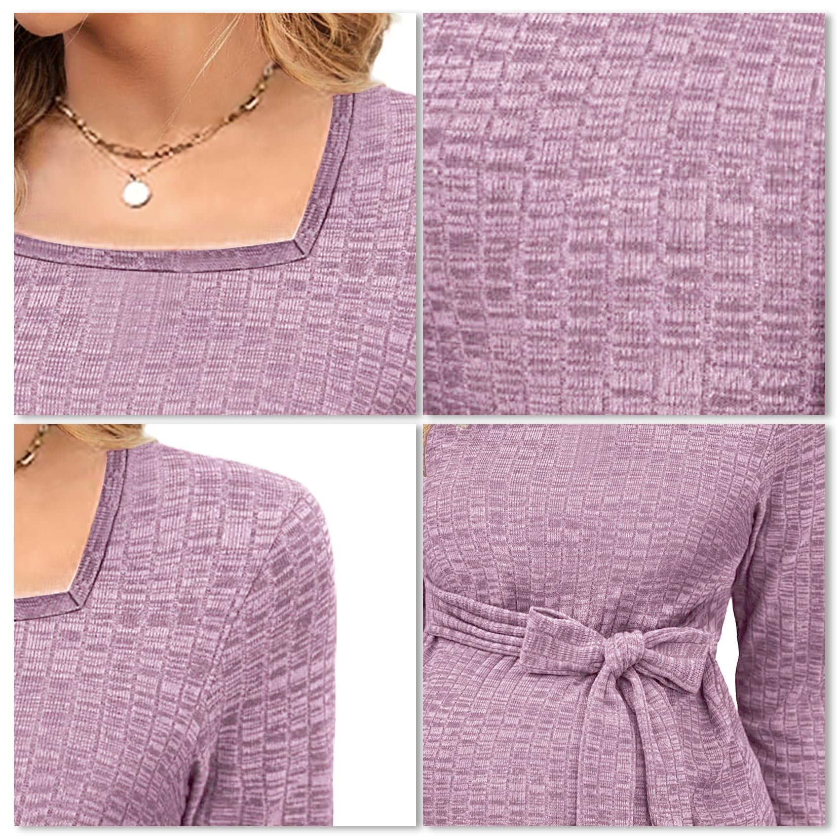 tiorhooe Haut de maternité en tricot à manches longues pour femme - Haut d'allaitement - Col carré - Vêtements de maternité