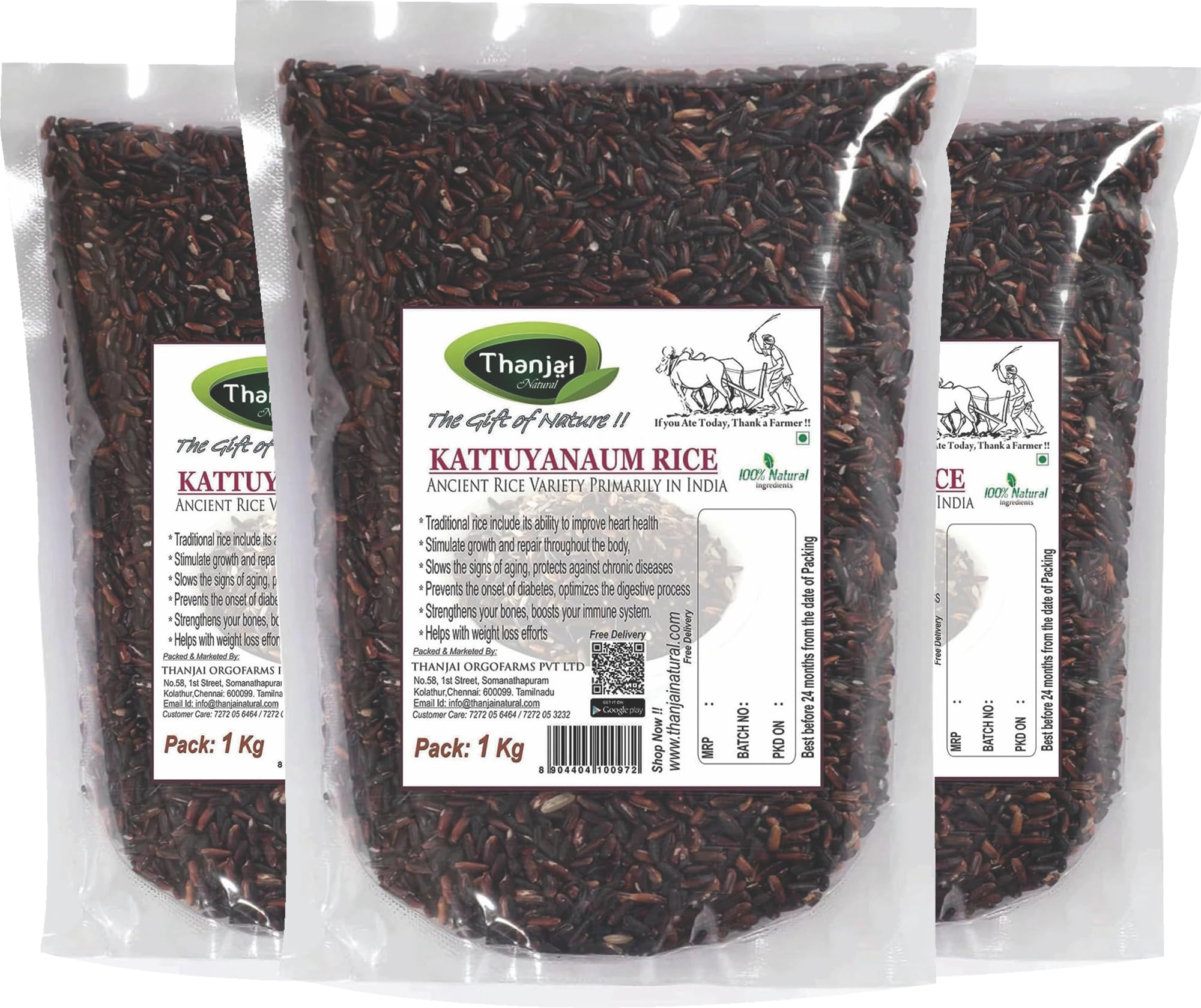 Thanjai Natural Hand- Pounded Kattuyanam Rice 3Kg (Black Rice) Pure Oldest Traditional Method Farmed Rice (B0CFJY8LZD) Amazon Price History, Amazon Price Tracker