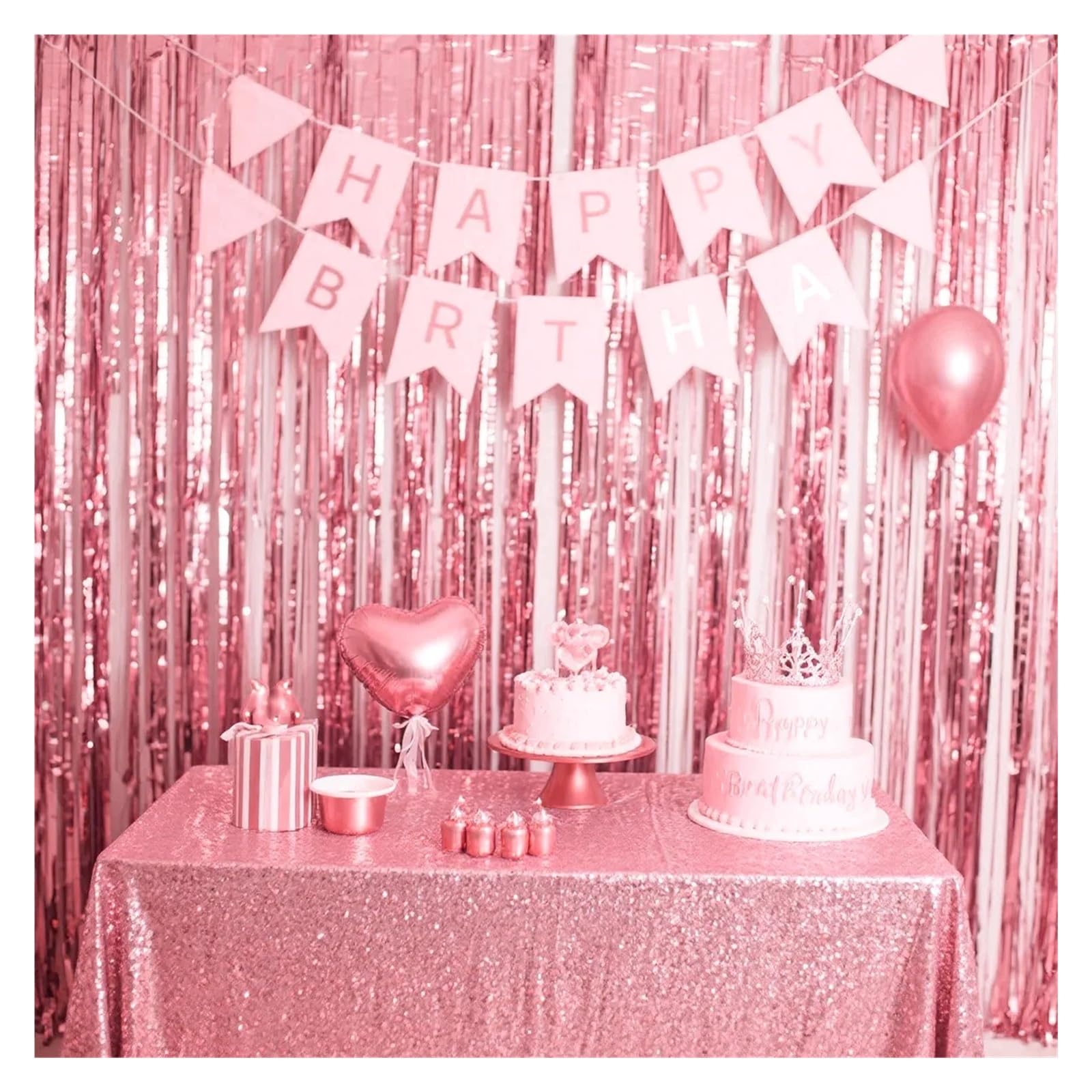 42 Uds serpentinas de oro rosa telón fondo decoración fiesta papel aluminio con flecos cortinas foto for cumpleaños Para Hogar(Gold)