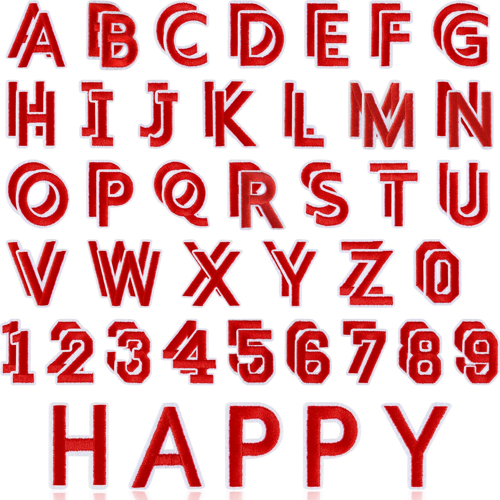 ASTARON 72 Pcs Iron on Letters and Numbers Patches, 1.5 Inch Letters A-Z Numbers 0-9 Embroidered Applique Patches Alphabet Cloth Patch for Clothes, Bags, Socks, Jeans, Hat, DIY Accessories(Red)