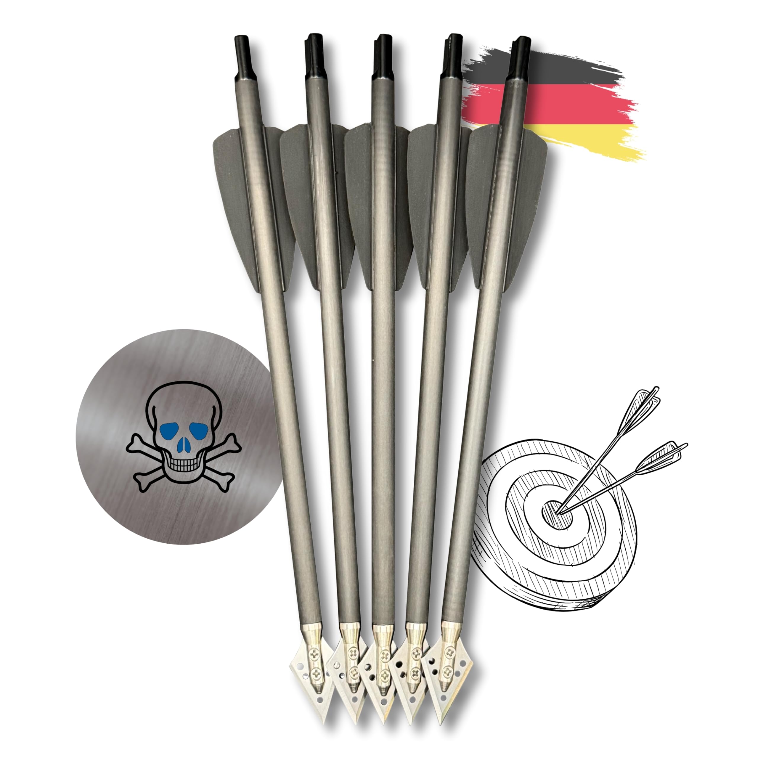 S&K - 5X Carbon Jagdpfeile, Alunocken, 7,5" für Cobra Adder, R9, RX, R10 – Made in Germany – Hochpräzise Armbrustbolzen mit Edelstahl-Jagdklinge & Aluminium-Nocke – 15g