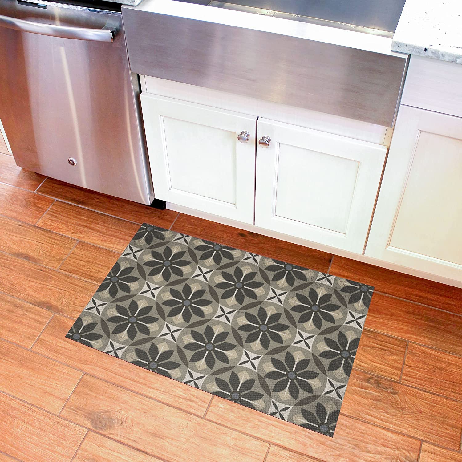 Bungalow Flooring Nazareth FlorArt Kitchen Mat, 2' x 3', Made in USA, Machine Washable, Water and Stain Resistant, Low Profile, Non-Slip, White